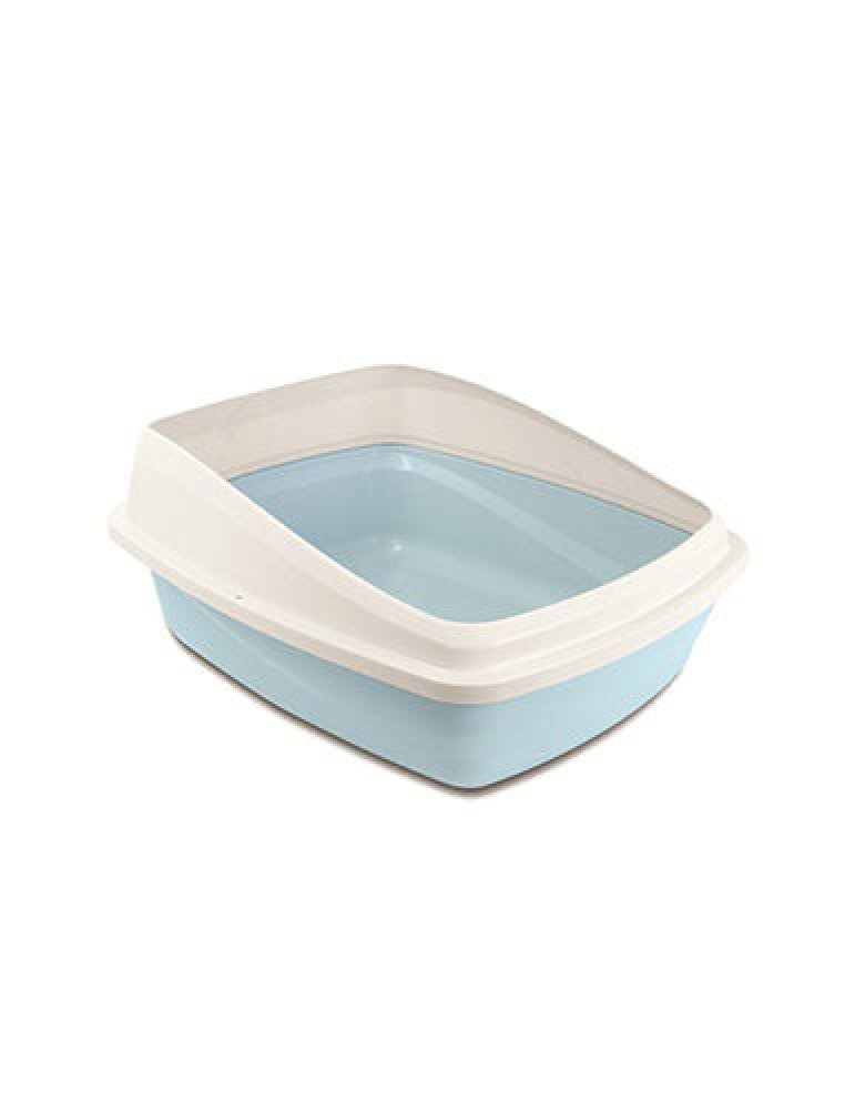 Catit Rimmed Cat Pan With Blue Base And Cool Grey Rim Medium