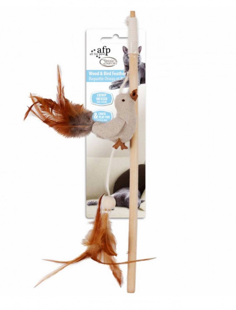 Afp Classic Comfort Wood & Bird Feather Wand Cat Toy