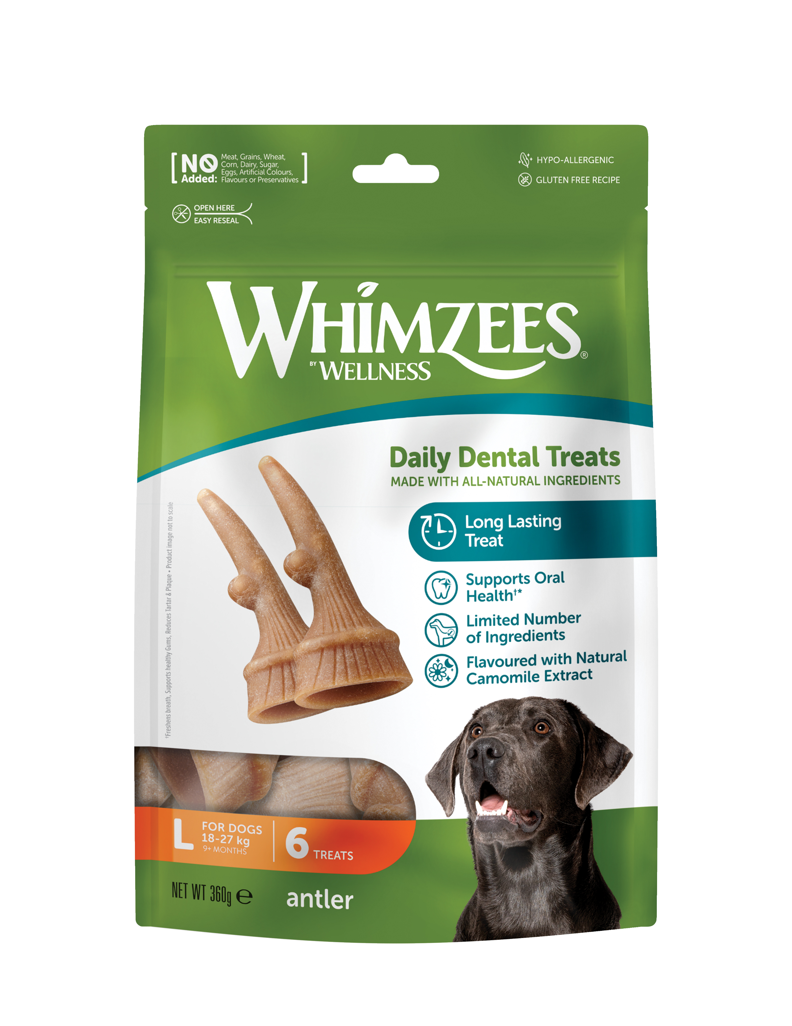 Whimzees Dog Occupy Antler 6pcs (l) Value Bag Dental Chews For Dogs