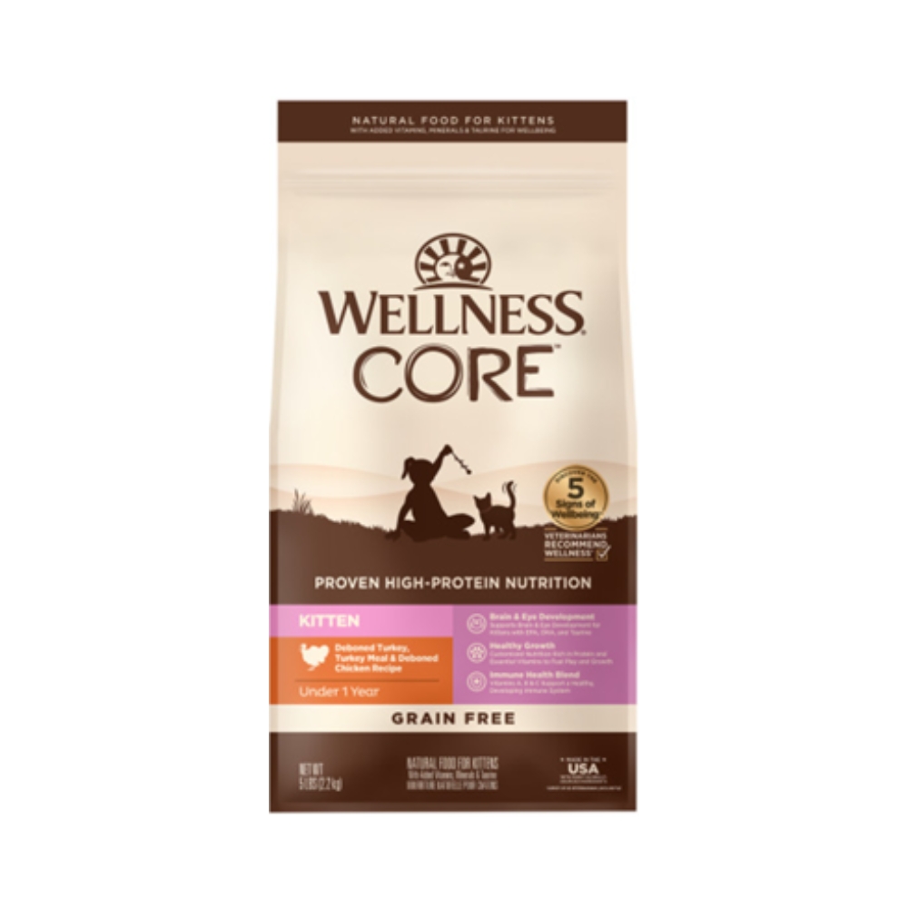 Wellness Core Cat 2.3kg (5lb) Kitten Grain Free Deboned Turkey, Turkey Meal & Deboned Chicken Dry Cat Food