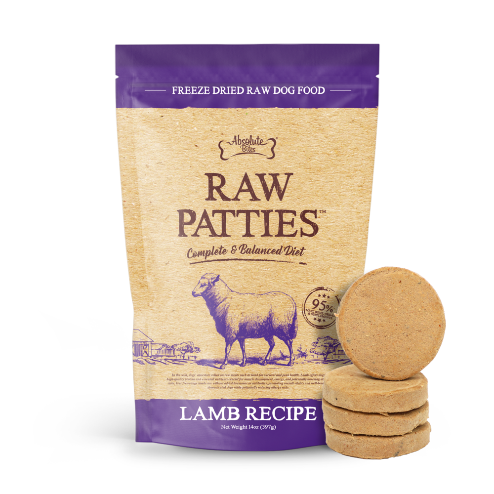 Absolute Bites Dog 14oz Freeze Dried Lamb Recipe Raw Patties Dry Dog Food
