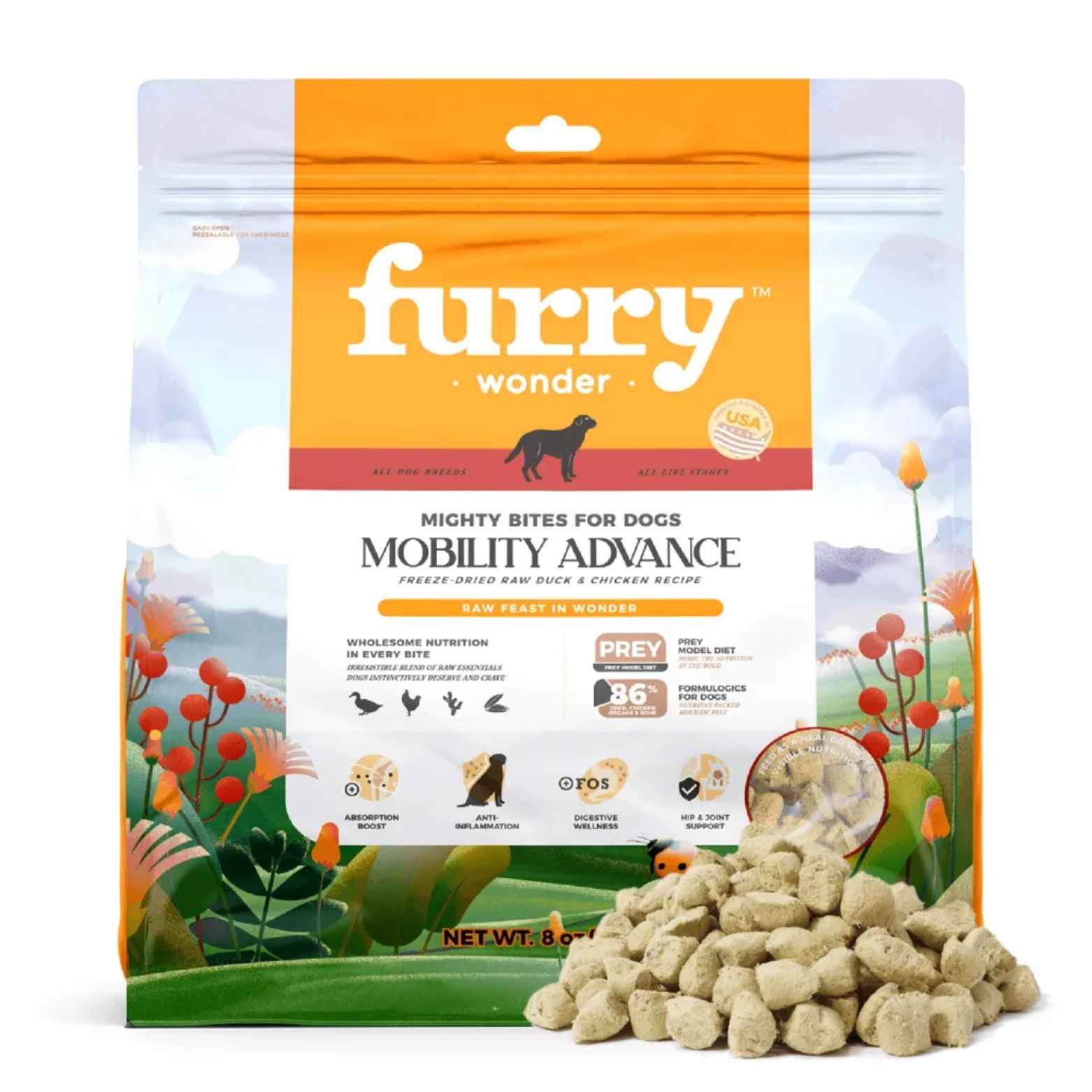 Furry Wonder Dog 453g (16oz) Mobility Advance Freeze-dried Raw Duck & Chicken Recipe For Dogs