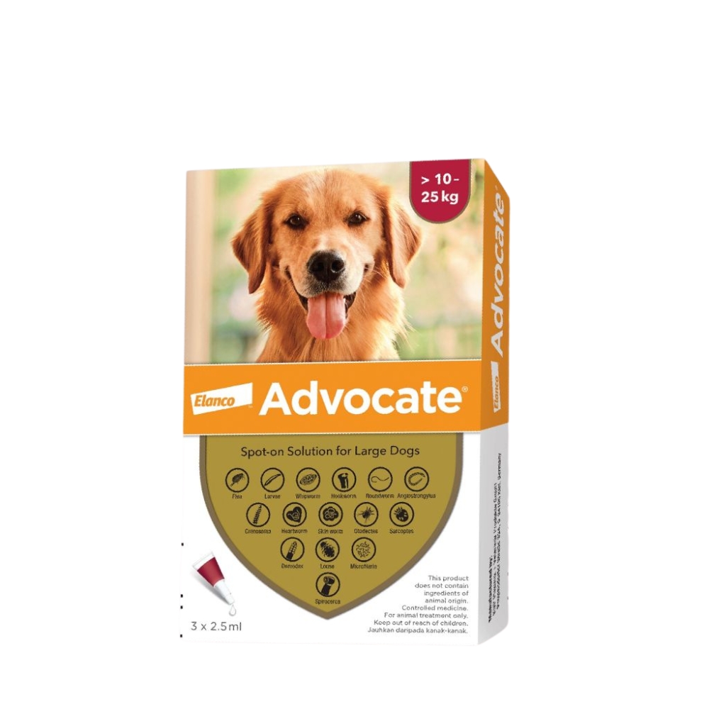 Elanco Advocate Dog 3x2.5ml Spot-on Solution For Large Dogs (10kg-25kg)