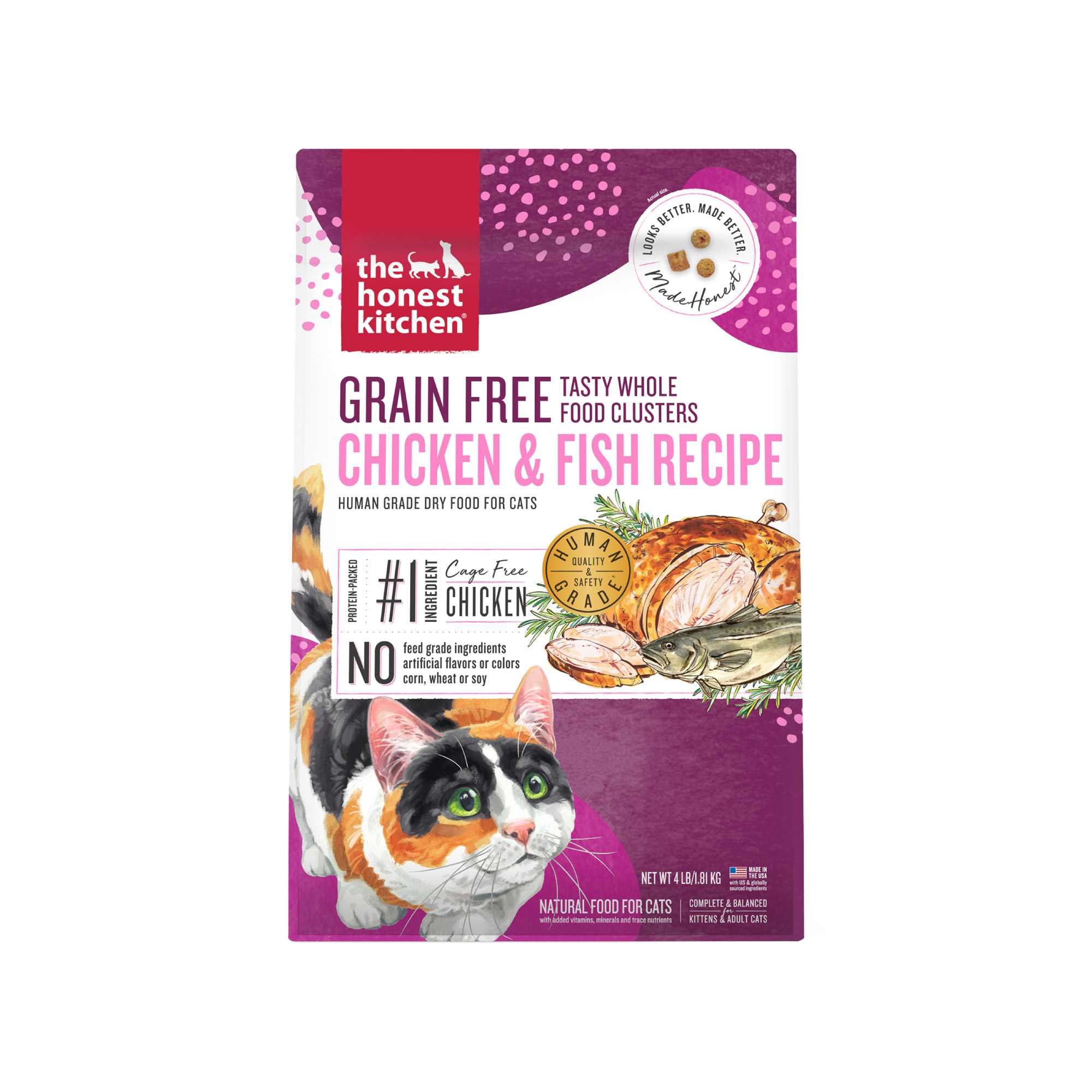 The Honest Kitchen Cat 4lbs Tasty Whole Food Clusters Chicken & Whitefish Grain Free Dry Cat Food