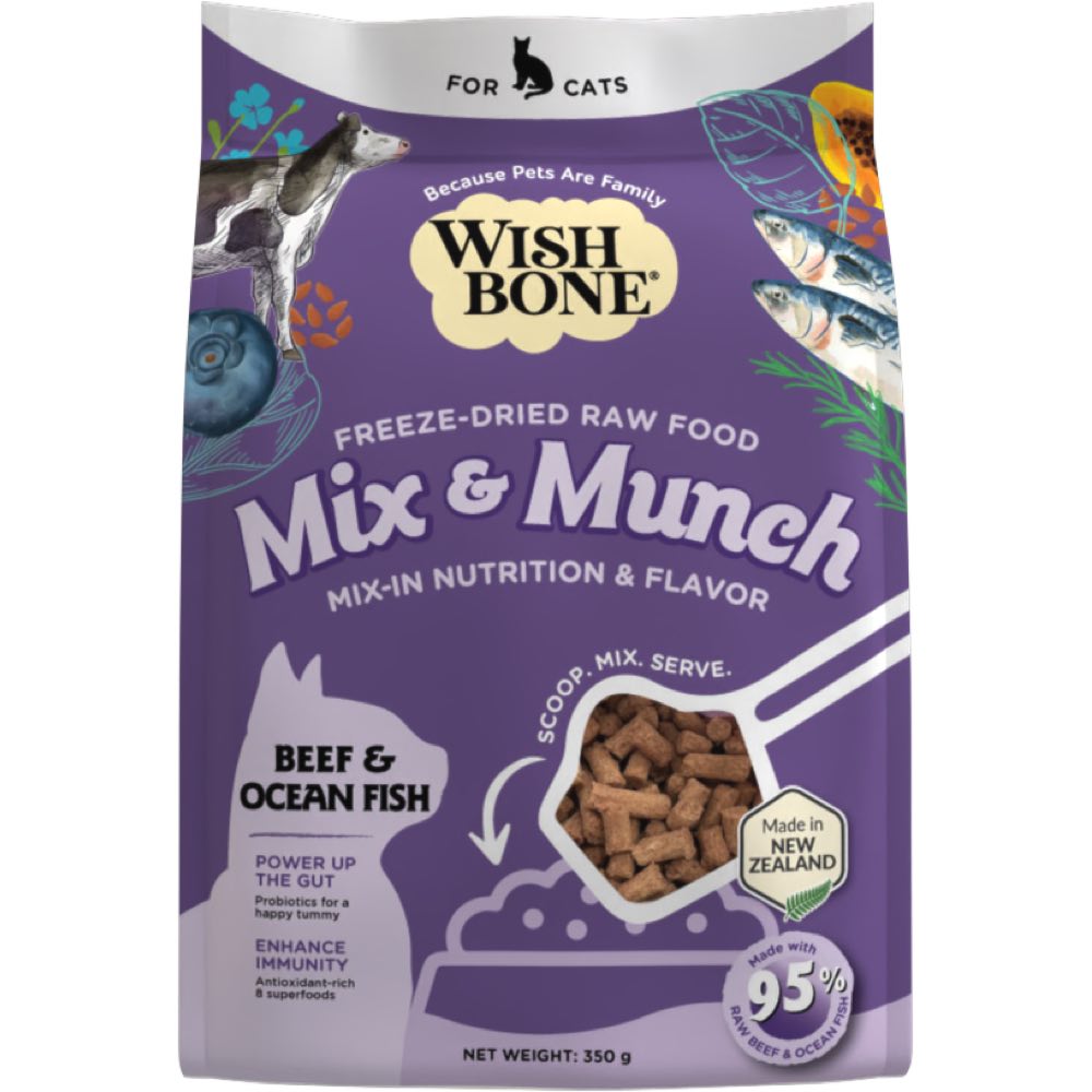 Wishbone Cat 350g Mix & Munch Beef And Ocean Fish Freeze Dried Raw Cat Food