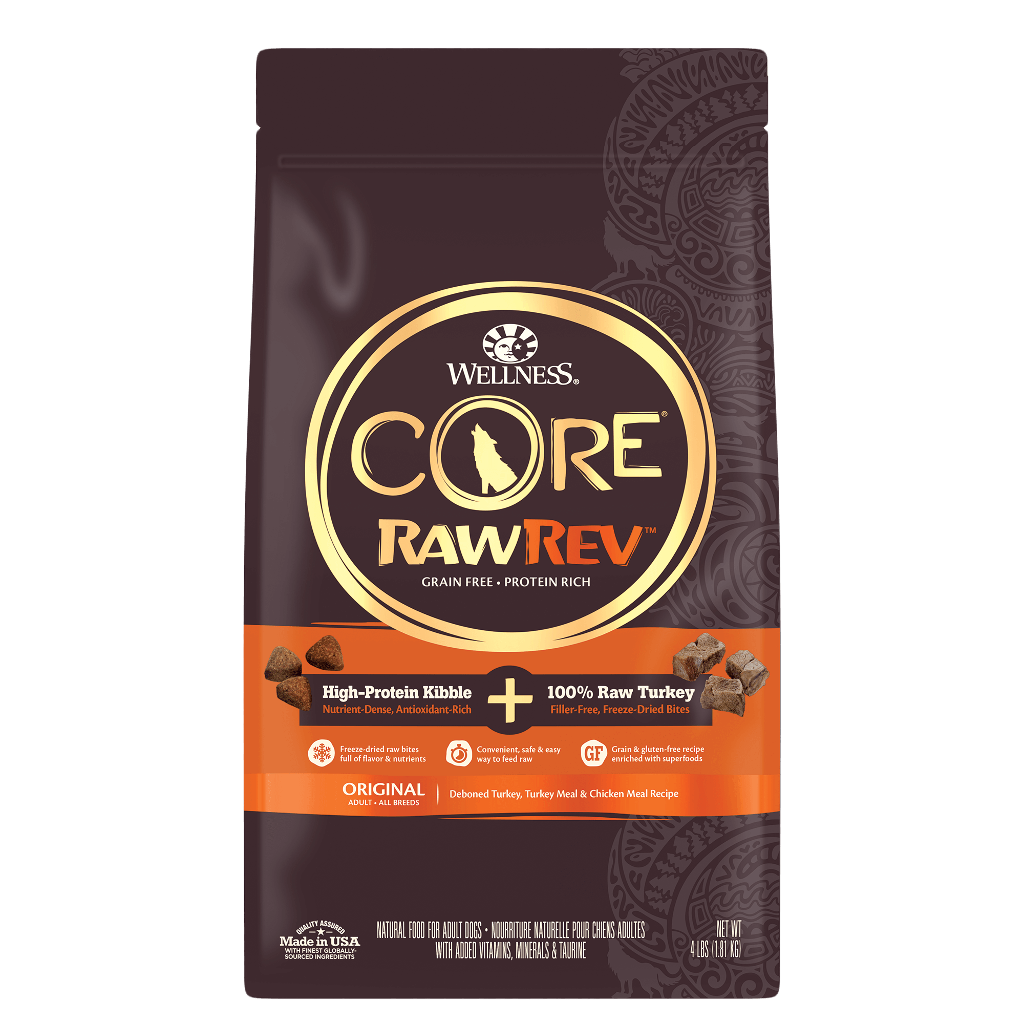 Wellness Core+ (formerly Rawrev) Dog 1.8kg (4lb) Original With Freeze Dried Turkey Grain Free Dry Dog Food