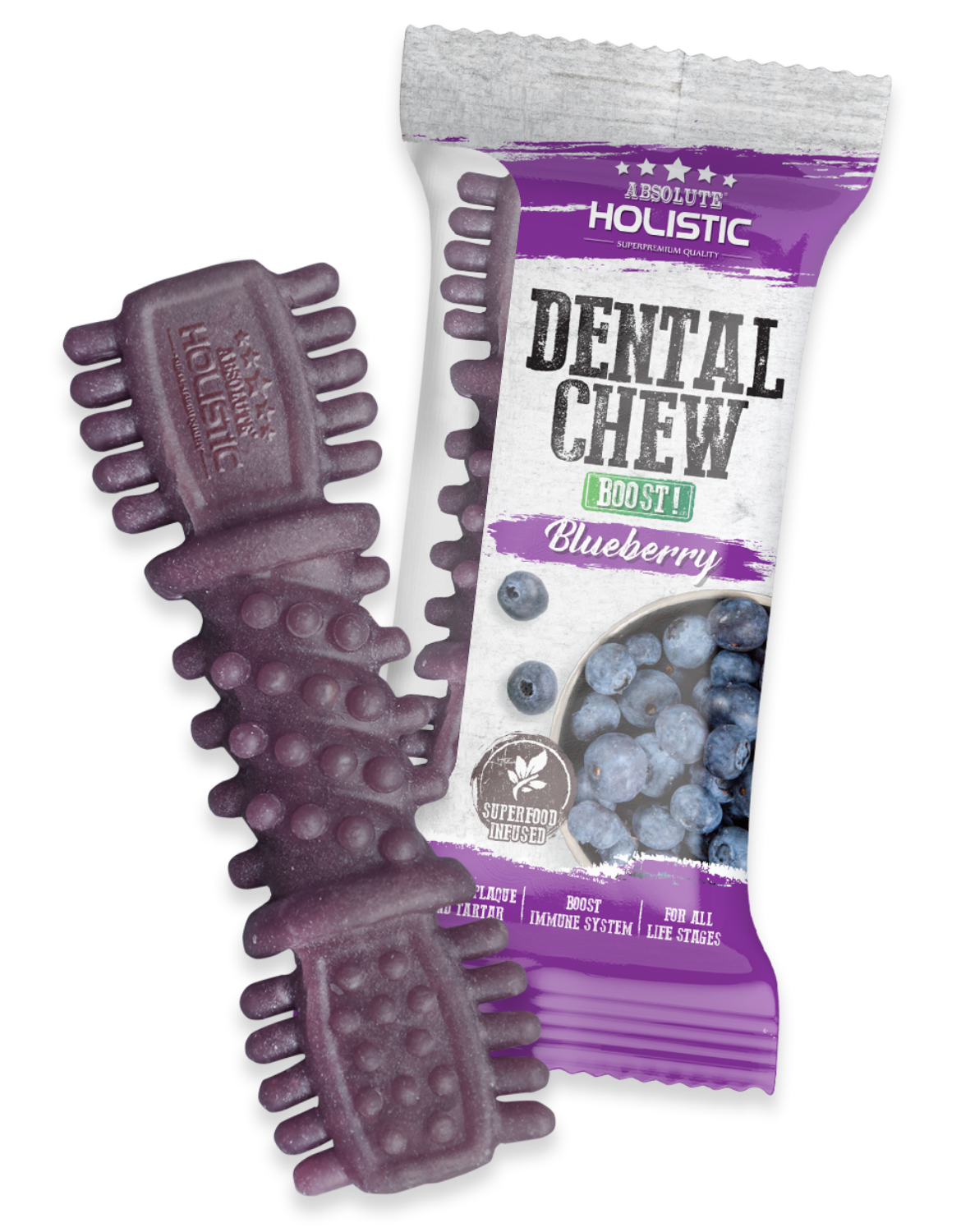 Absolute Holistic Dog 4'' (25g) Dental Chew Boost Blueberry Dog Treat