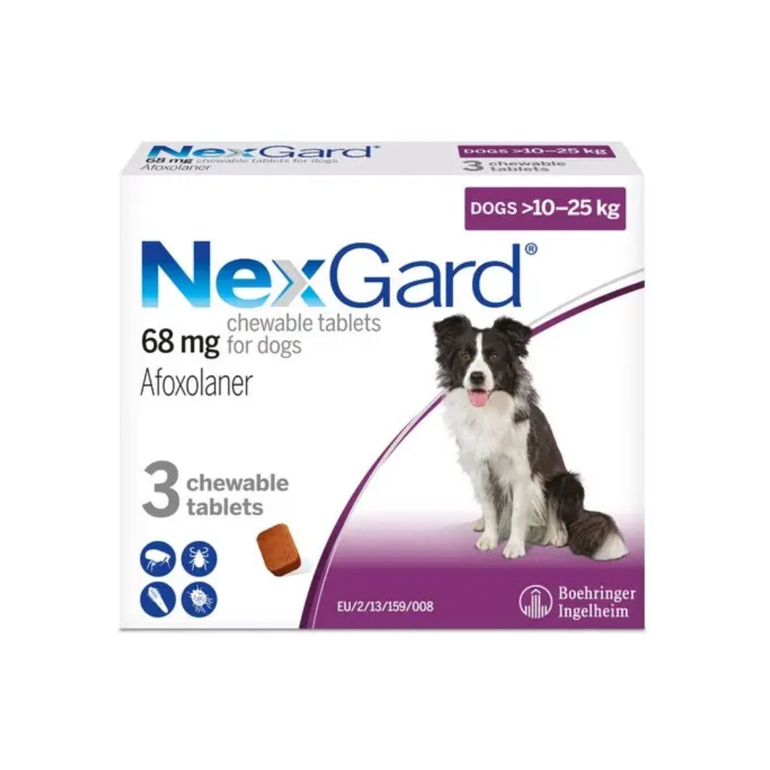 Nexgard Afoxolaner 68mg Chewable Tablets For Dogs 10-25kg 3 Tablets