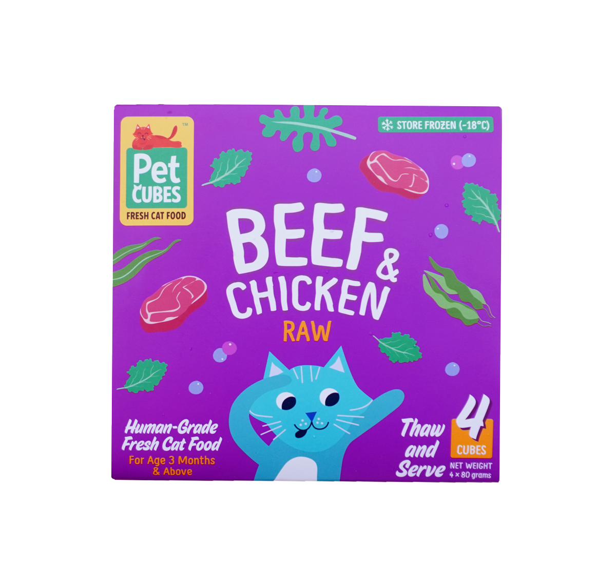 Pet Cubes Cat 4x80g Raw Beef & Chicken For Adult Fresh Cat Food