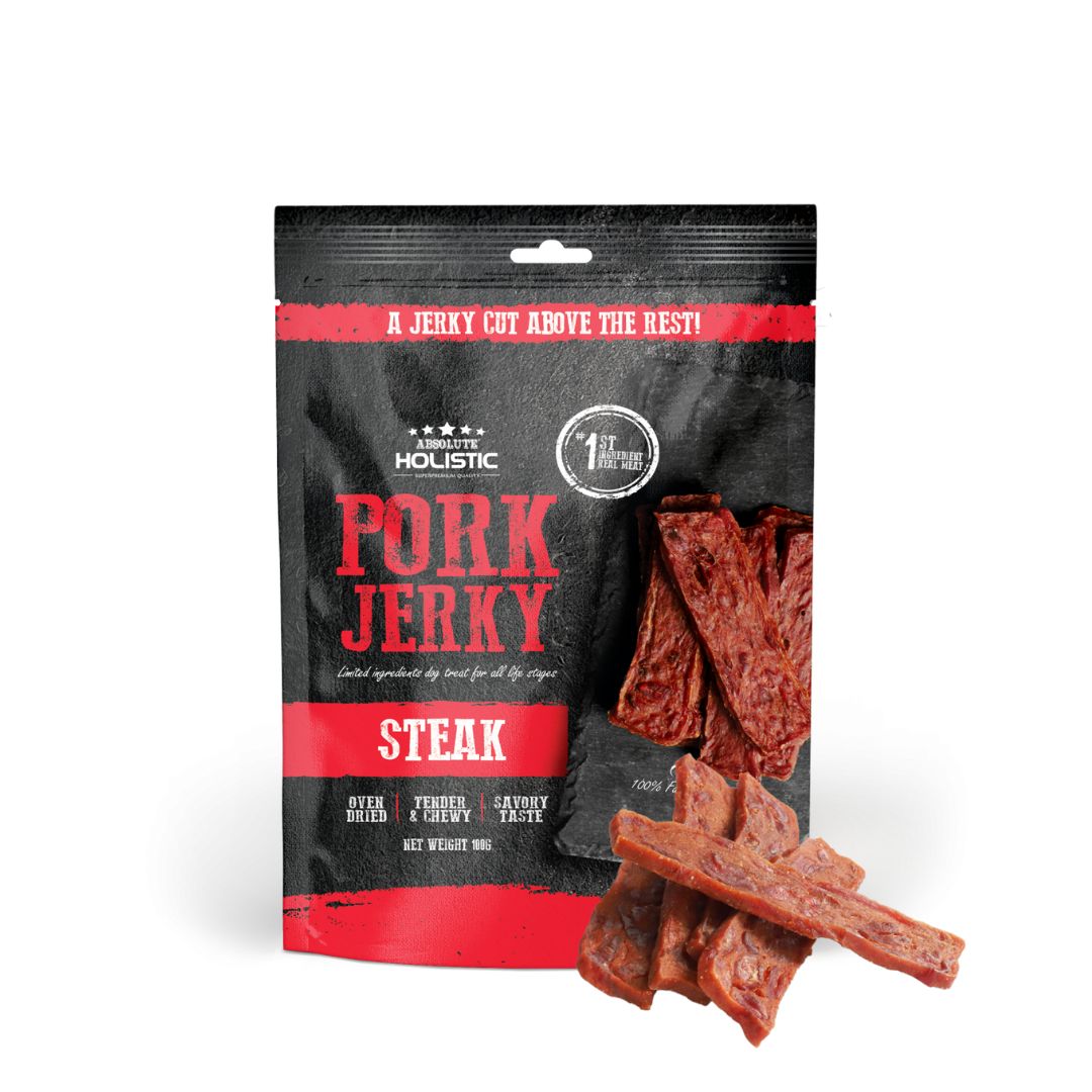Absolute Holistic Dog 100g Jerky Pork Steak Dog Treat