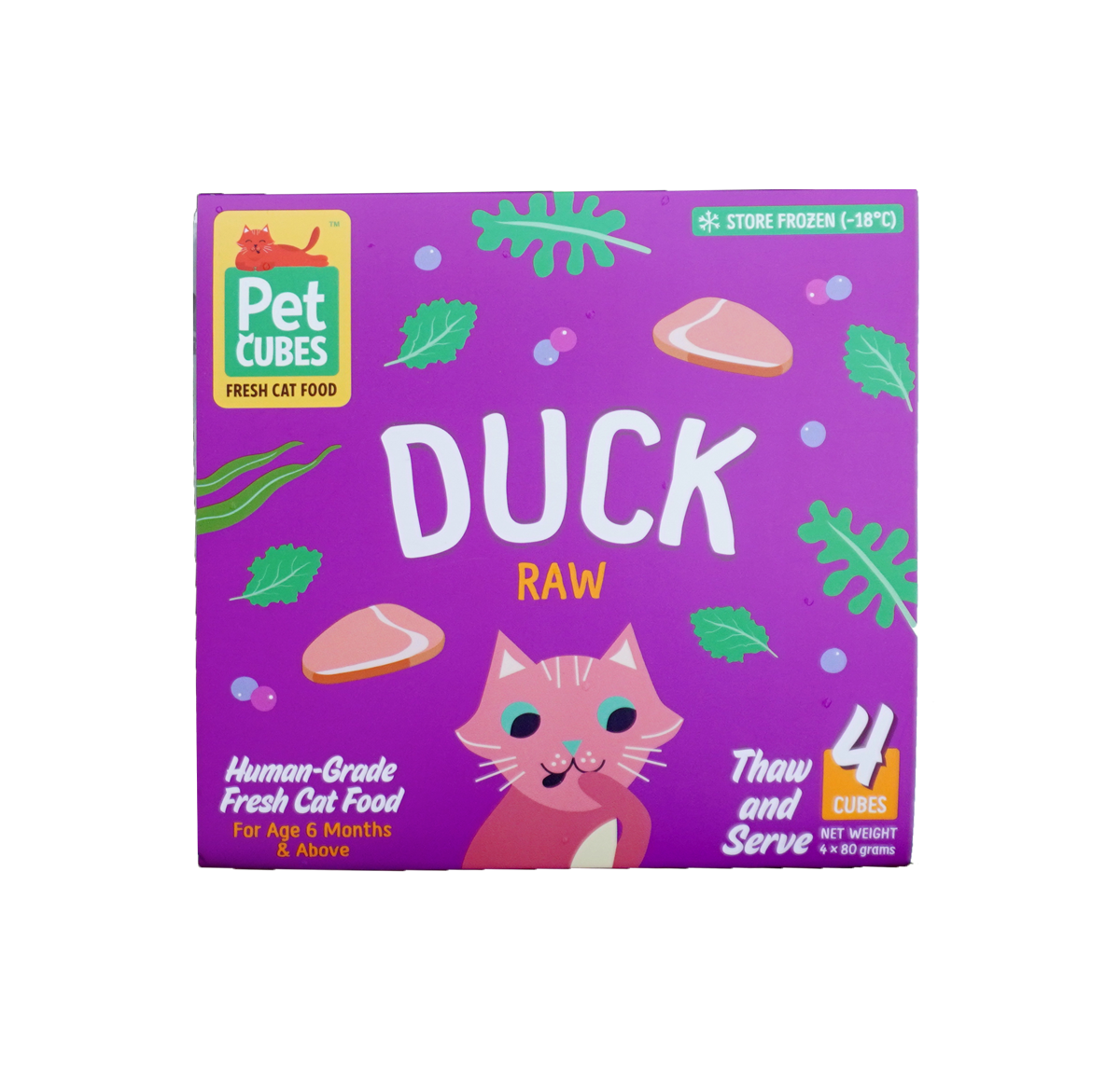 Pet Cubes Cat 4x80g Raw Duck For Adult Fresh Cat Food