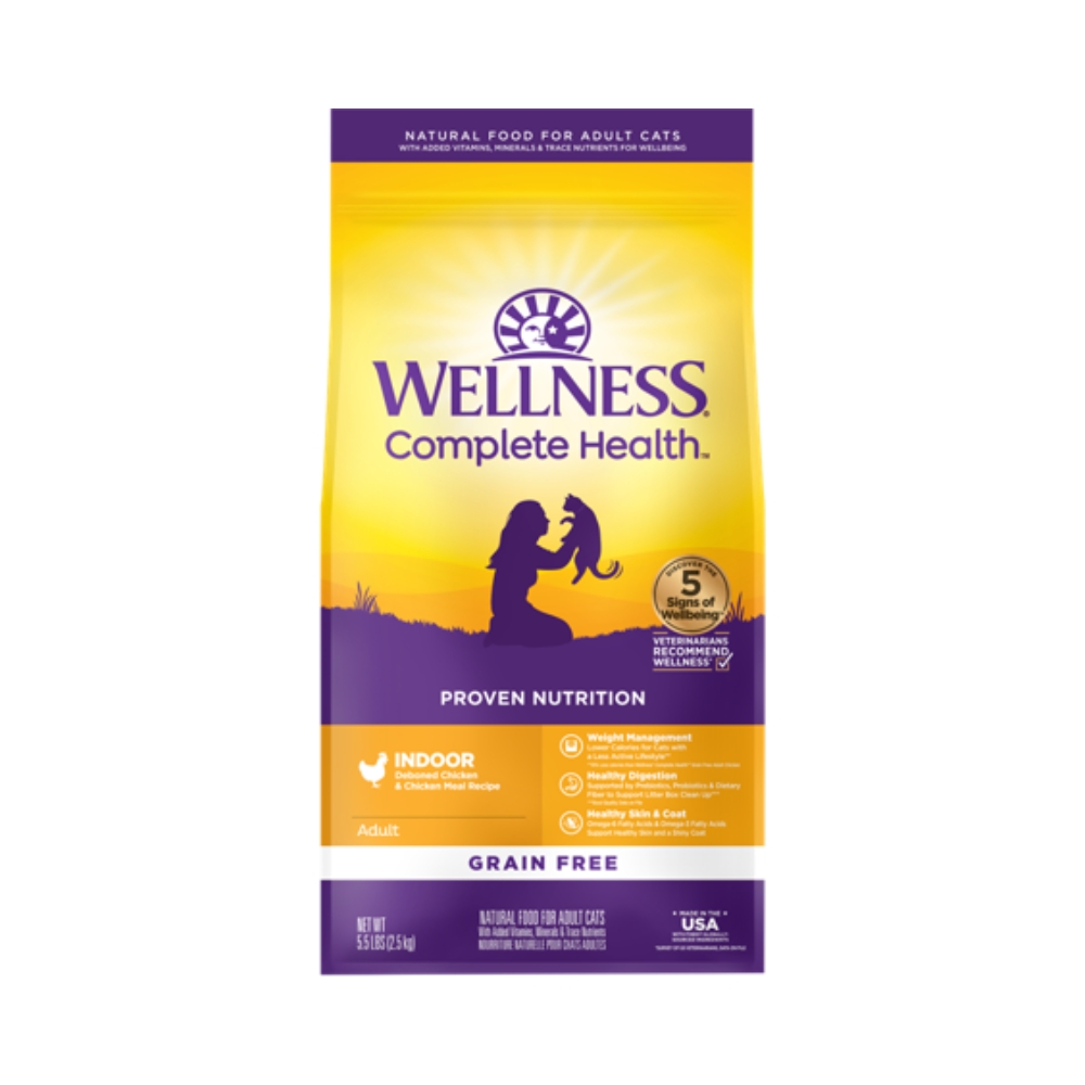 Wellness Cat 5.2kg (11.5lb) Complete Health Grain Free Indoor Deboned Chicken & Chicken Meal Dry Cat Food