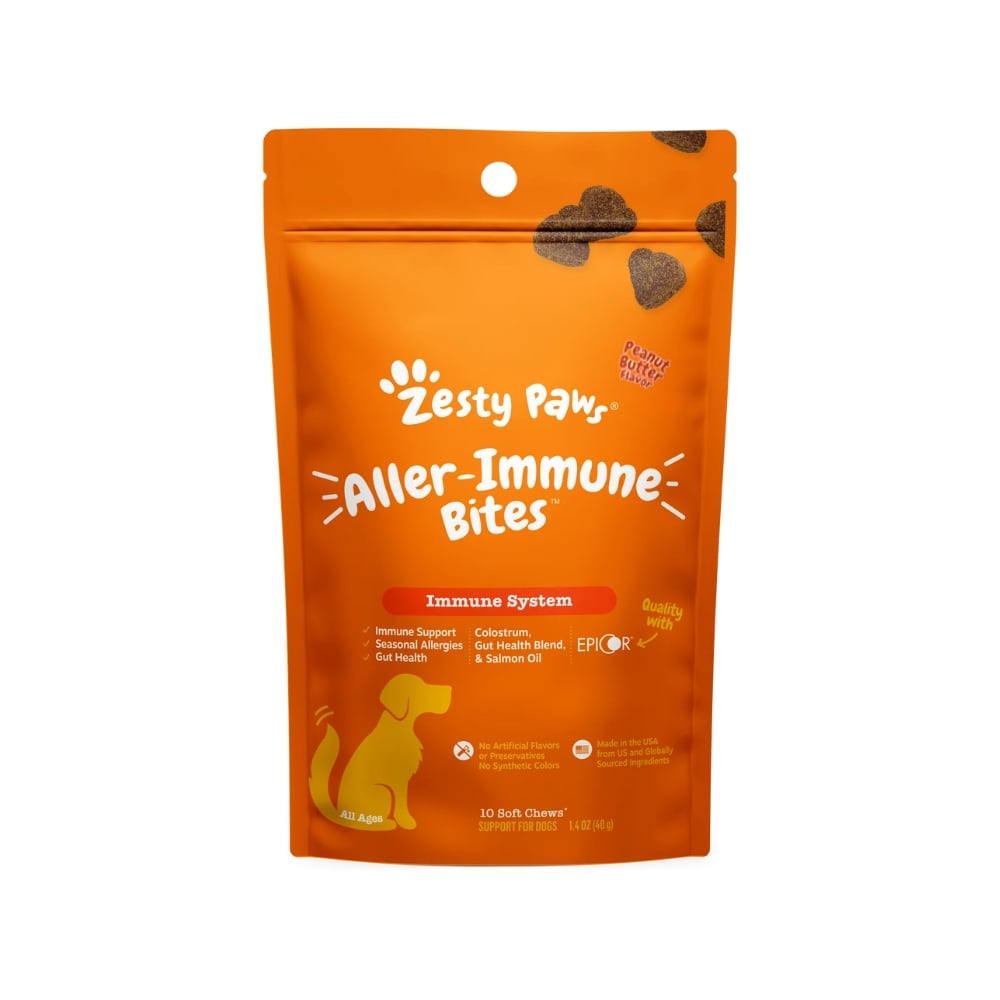 Zesty Paws Dog 10ct Aller-immune Bites Peanut Butter Flavour Supplement For Dogs (trial Pack)