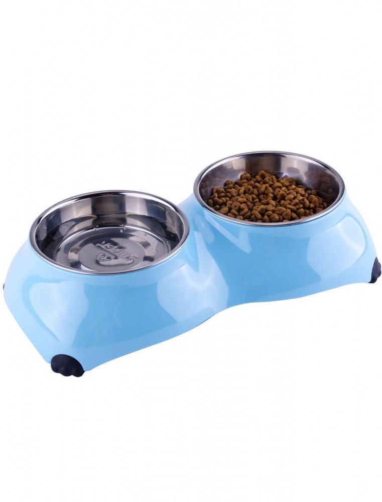Super Design Light Blue Double Melamine Bowl For Dogs Small + Small