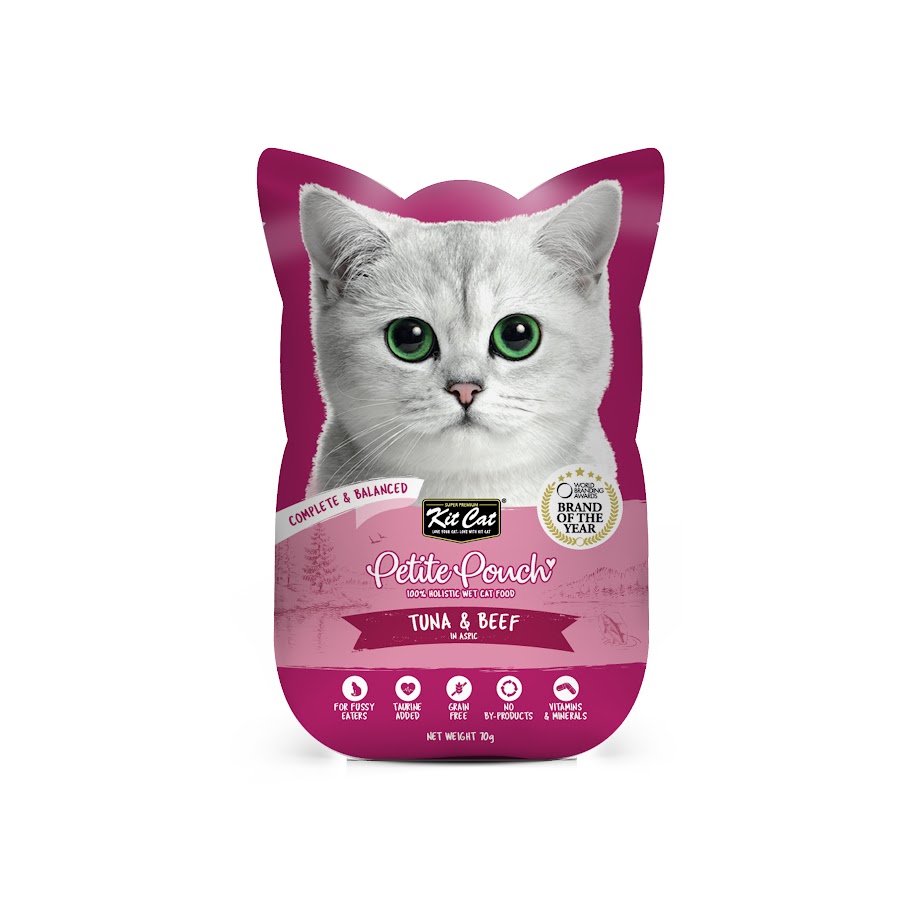 Kit Cat 70g Petite Pouch Complete & Balanced Tuna & Beef In Aspic Wet Cat Food