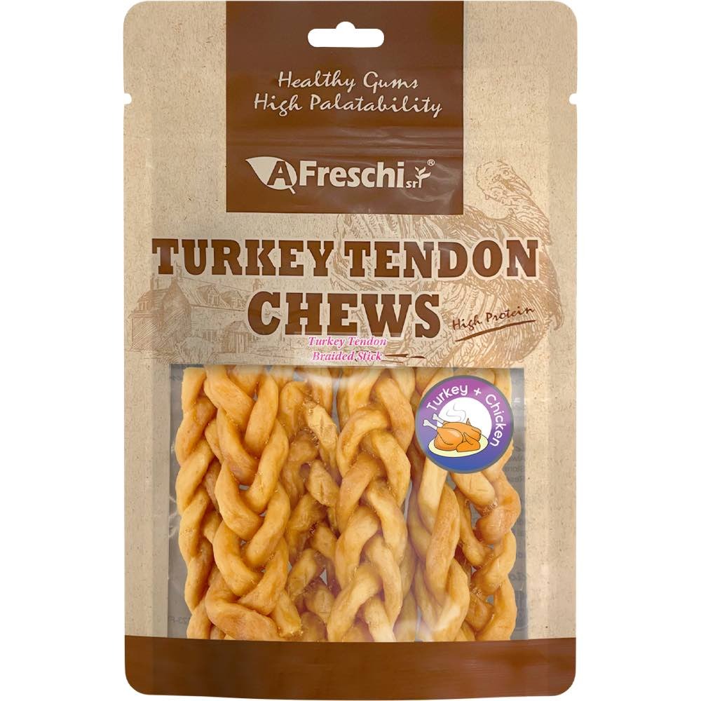 Afreschi Dog 130g Turkey Tendon Braided Stick (6pcs) Dog Treats