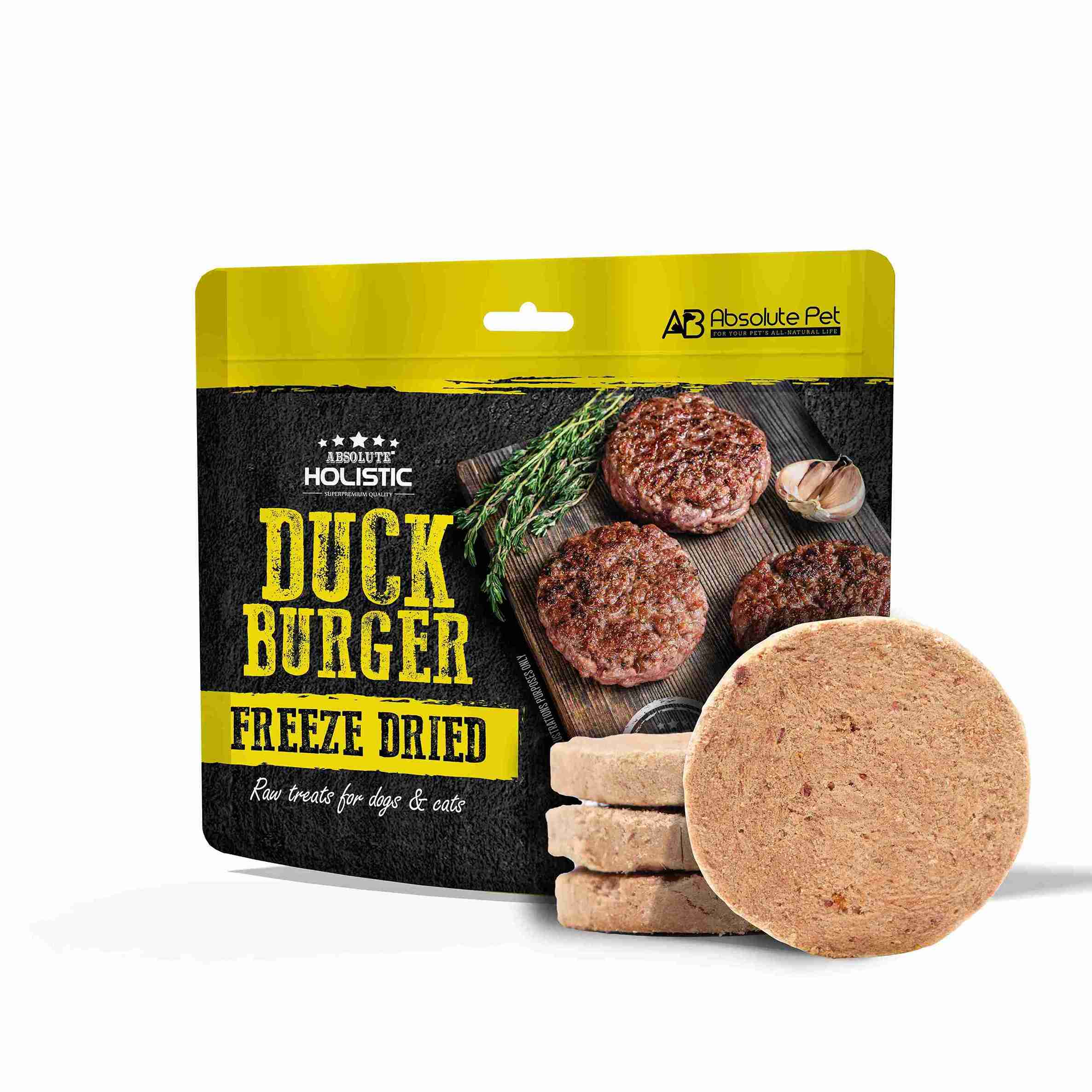 Absolute Holistic 80g Freeze Dried Raw Treats Duck Burger For Cats & Dogs