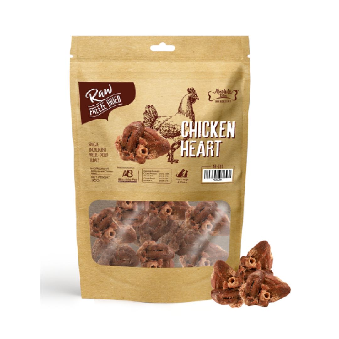 Absolute Bites Freeze Dried Raw 65g Chicken Heart Cat & Dog Treat ...