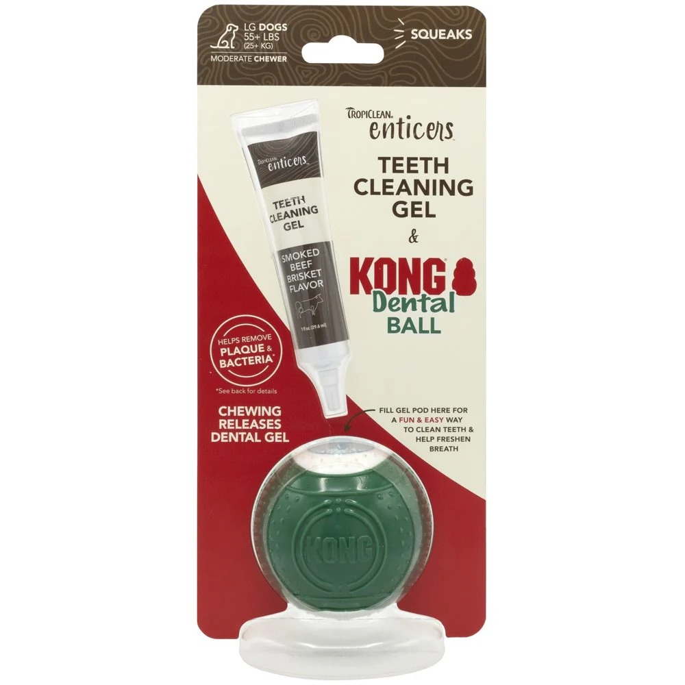 Tropiclean Enticers & Kong Dental Ball Kit Smoked Beef Brisket Large For Dogs