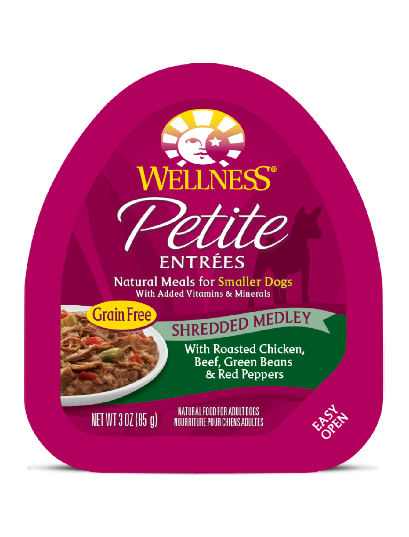 Wellness Petite Entrees Shredded Medley With Roasted Chicken Beef Green Beans & Red Peppers Wet Dog Food 85g