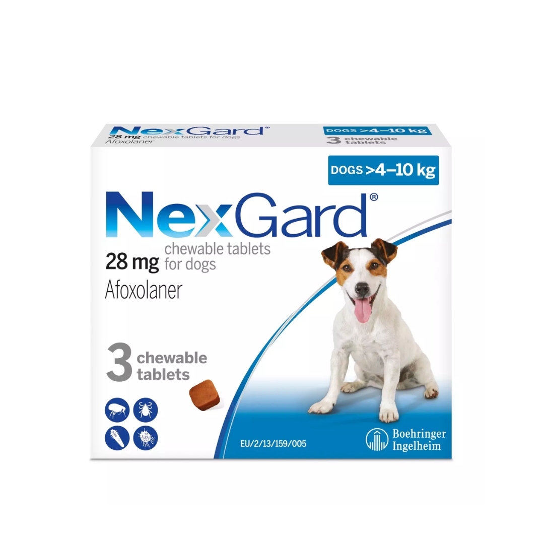 Nexgard Afoxolaner 28mg Chewable Tablets For Dogs 4-10kg 3 Tablets