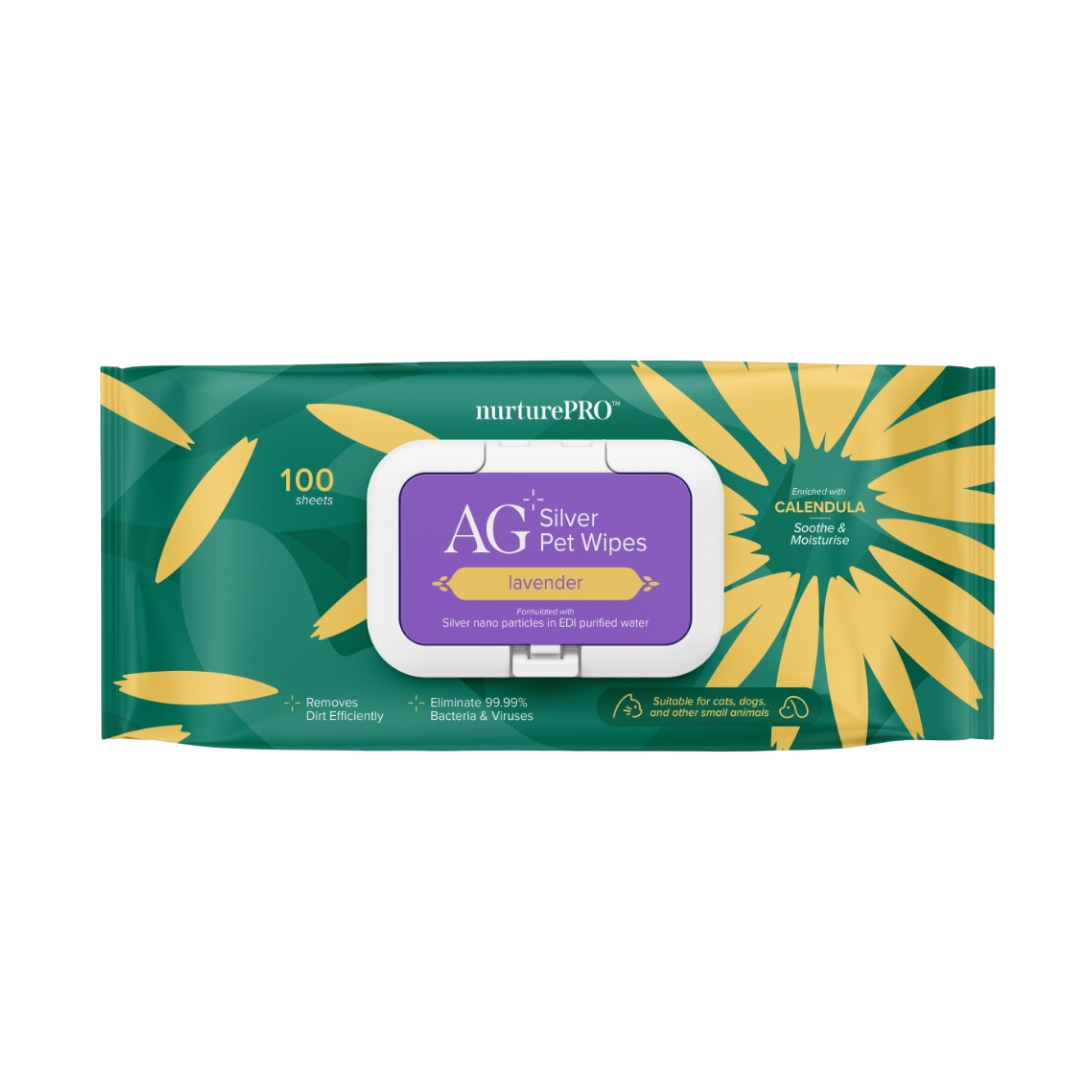 Nurture Pro Ag+ Silver Pet Wipes 100 Sheets Lavender