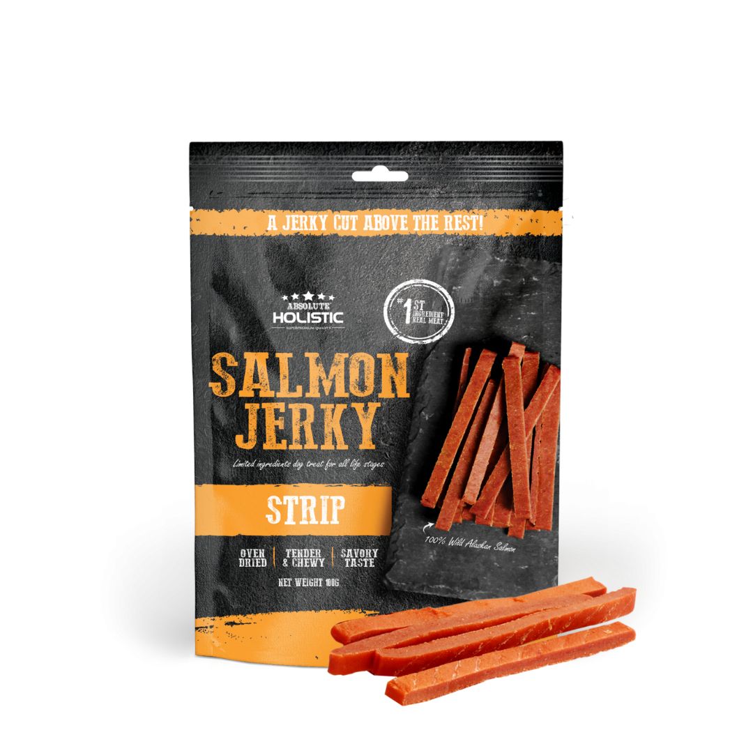 Absolute Holistic Dog 100g Jerky Salmon Strip Dog Treat