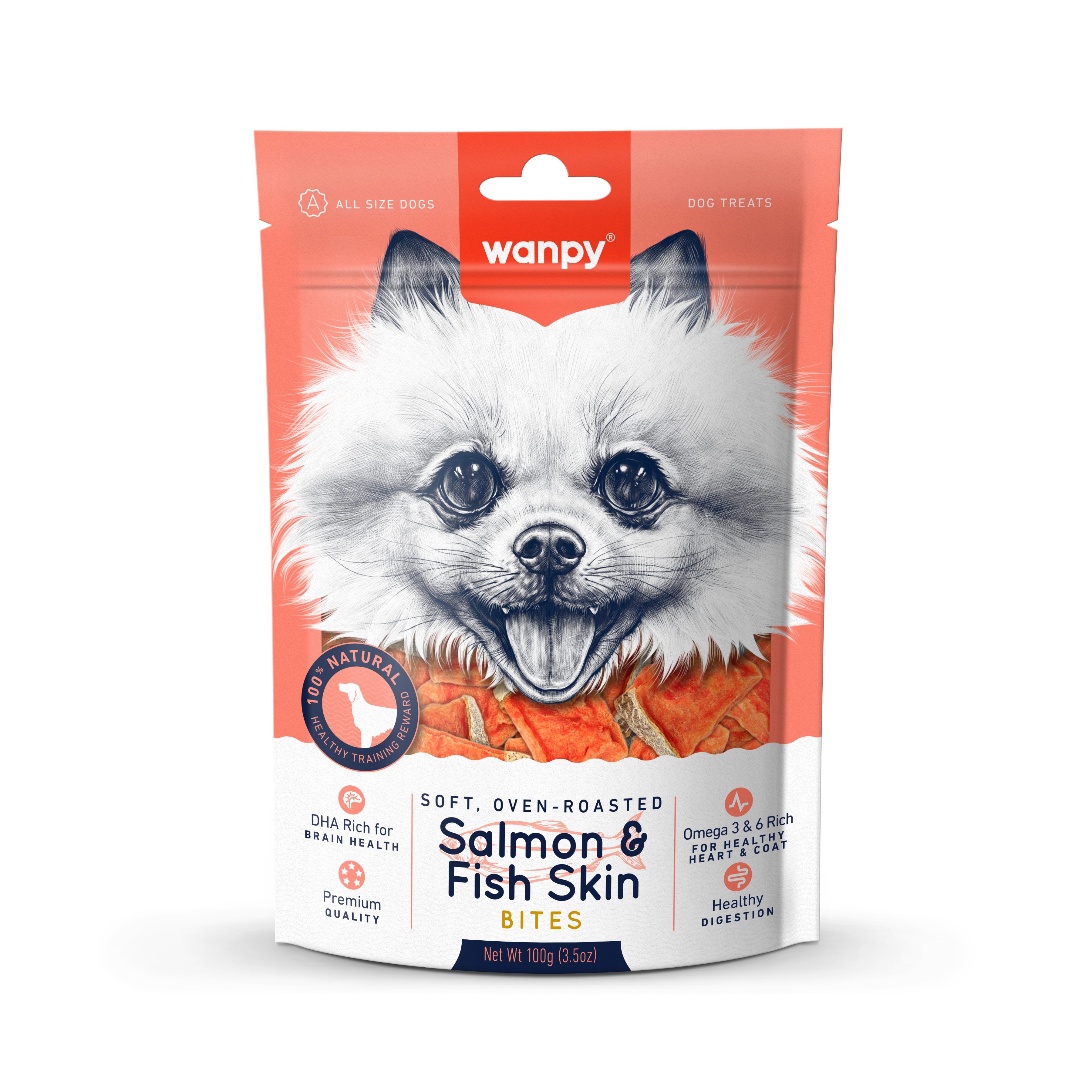 Wanpy Soft Oven-roasted Salmon & Fish Skin Bites 100g Dog Snack
