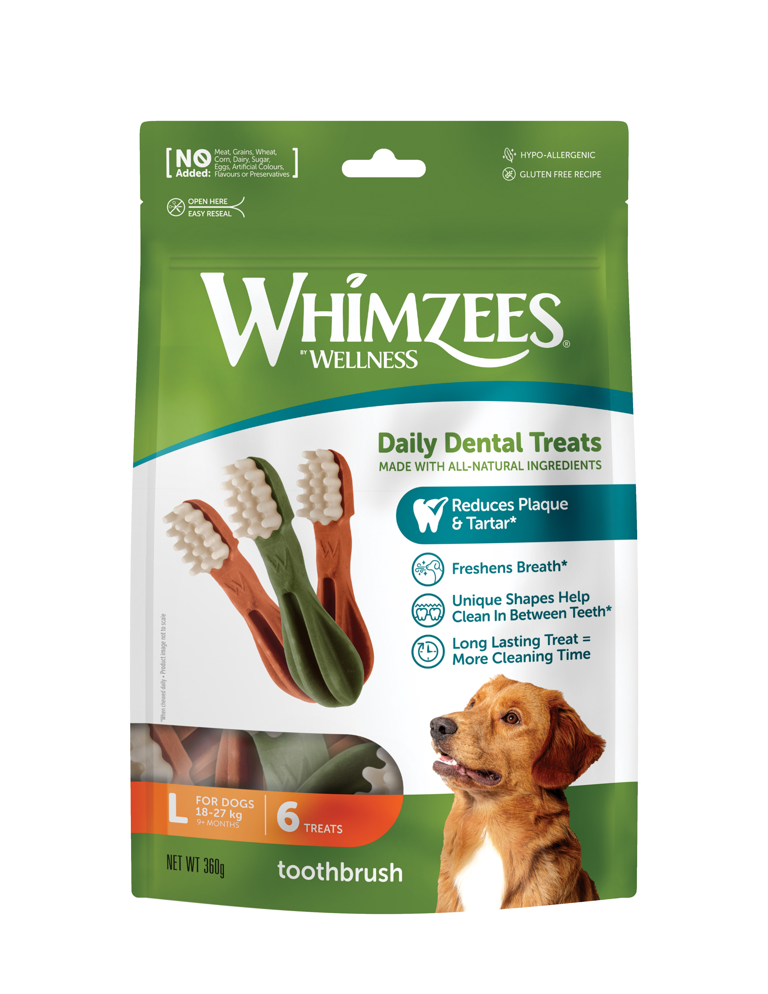 Whimzees Dog Toothbrush 6pcs (large) Value Bag Dental Chews For Dogs