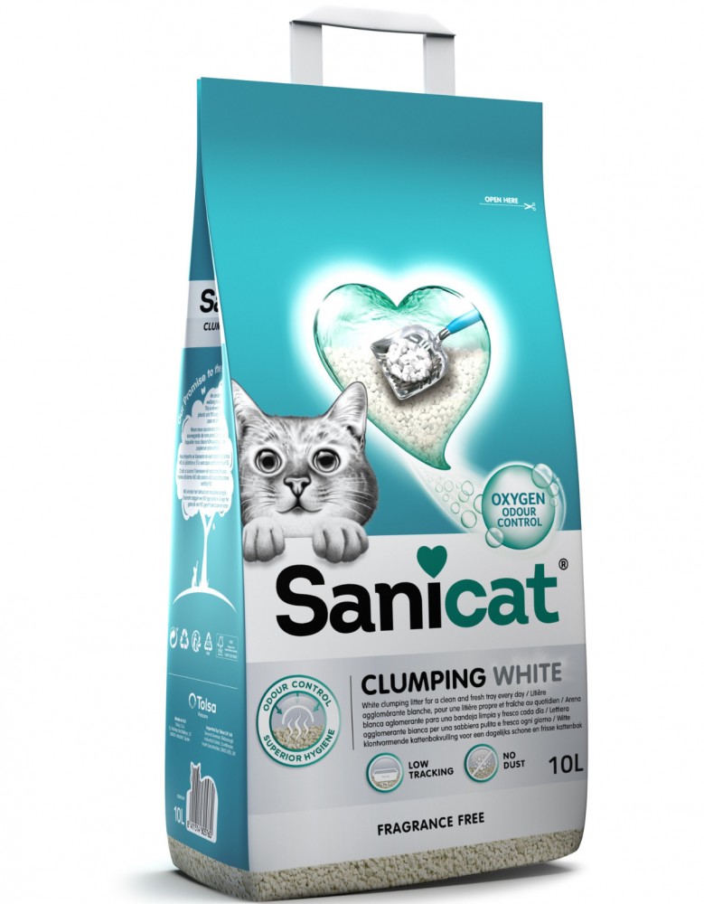 Sanicat 10l Clumping White Fragrance Free Bentonite Cat Litter