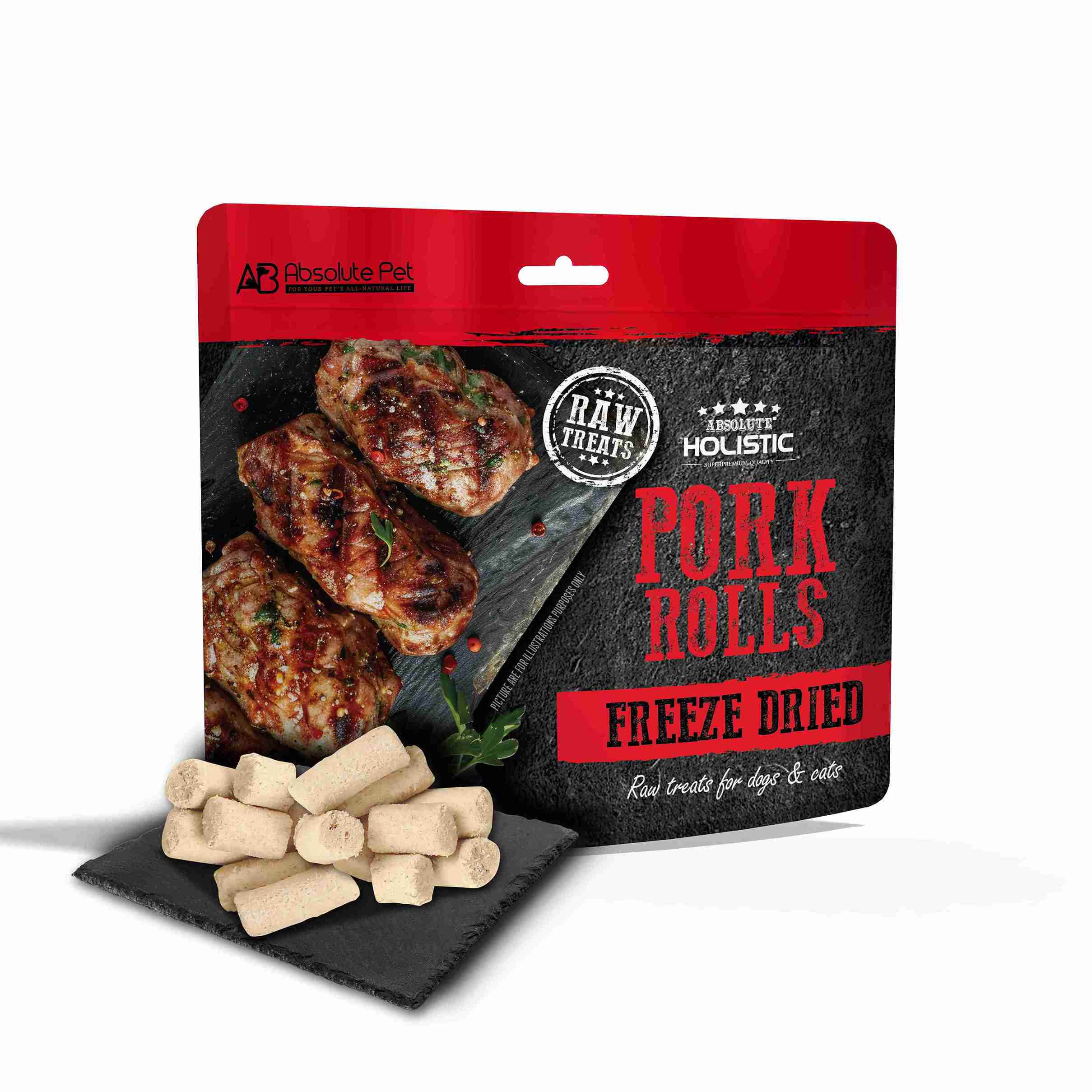 Absolute Holistic 60g Freeze Dried Raw Treats Pork Rolls For Cats & Dogs