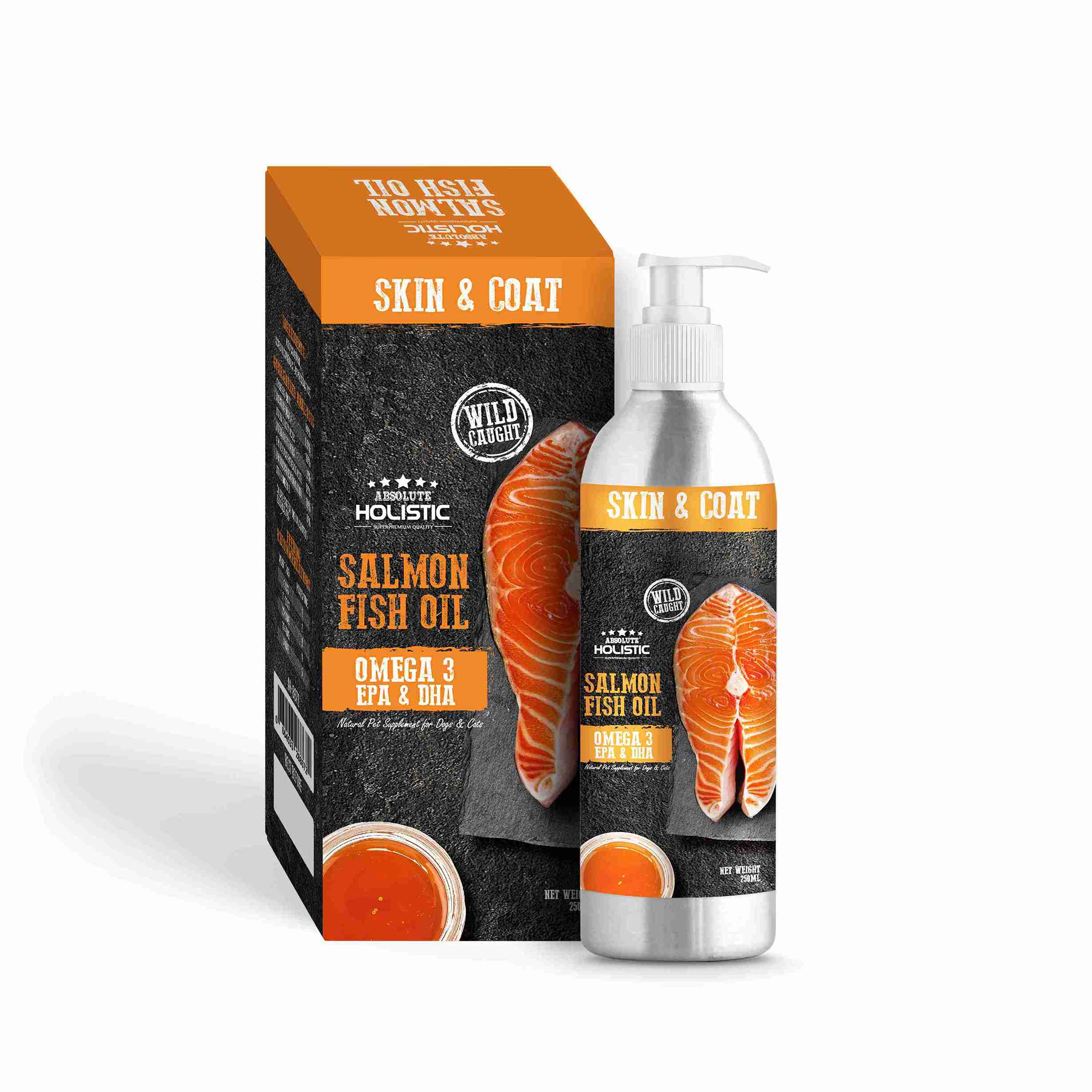 Absolute Holistic 250ml Wild Salmon Fish Oil Natural Pet Supplement For Cats & Dogs