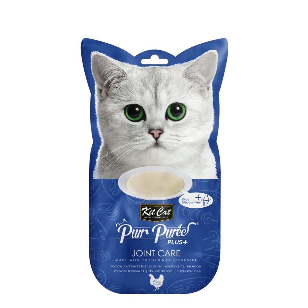 Kit Cat 4x15g Purr Puree Plus+ Chicken & Glucosamine (joint Care) Cat Treat