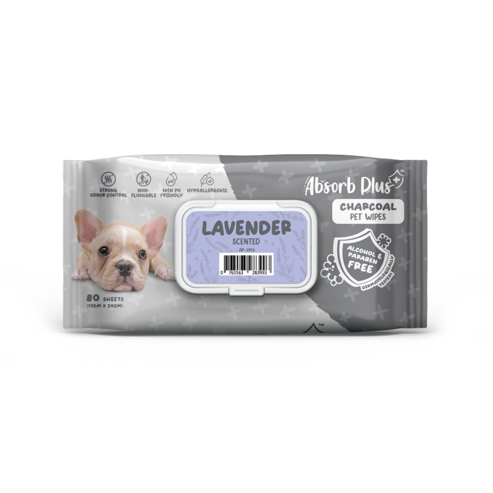 Absorb Plus Charcoal Pet Wipes 80 Sheets (15cm X 20cm) Lavender