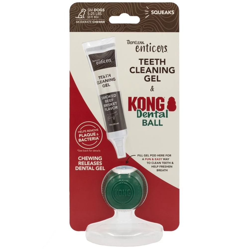 Tropiclean Enticers & Kong Dental Ball Kit Smoked Beef Brisket Small For Dogs