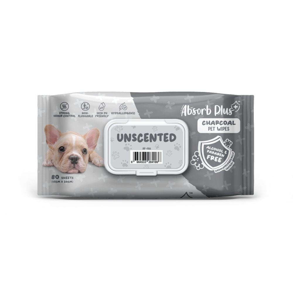 Absorb Plus Charcoal Pet Wipes 80 Sheets (15cm X 20cm) Unscented