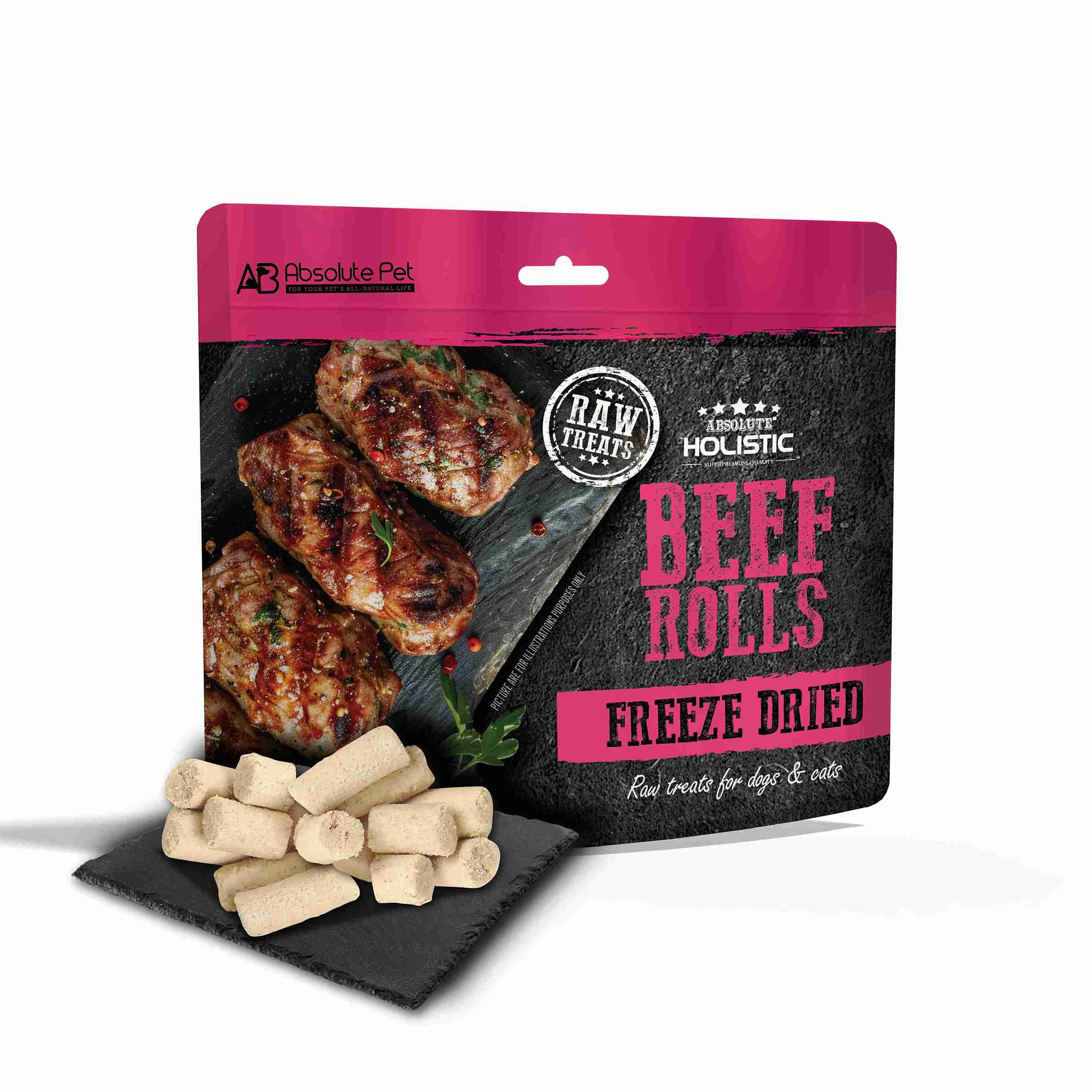 Absolute Holistic 60g Freeze Dried Raw Treats Beef Rolls For Cats & Dogs