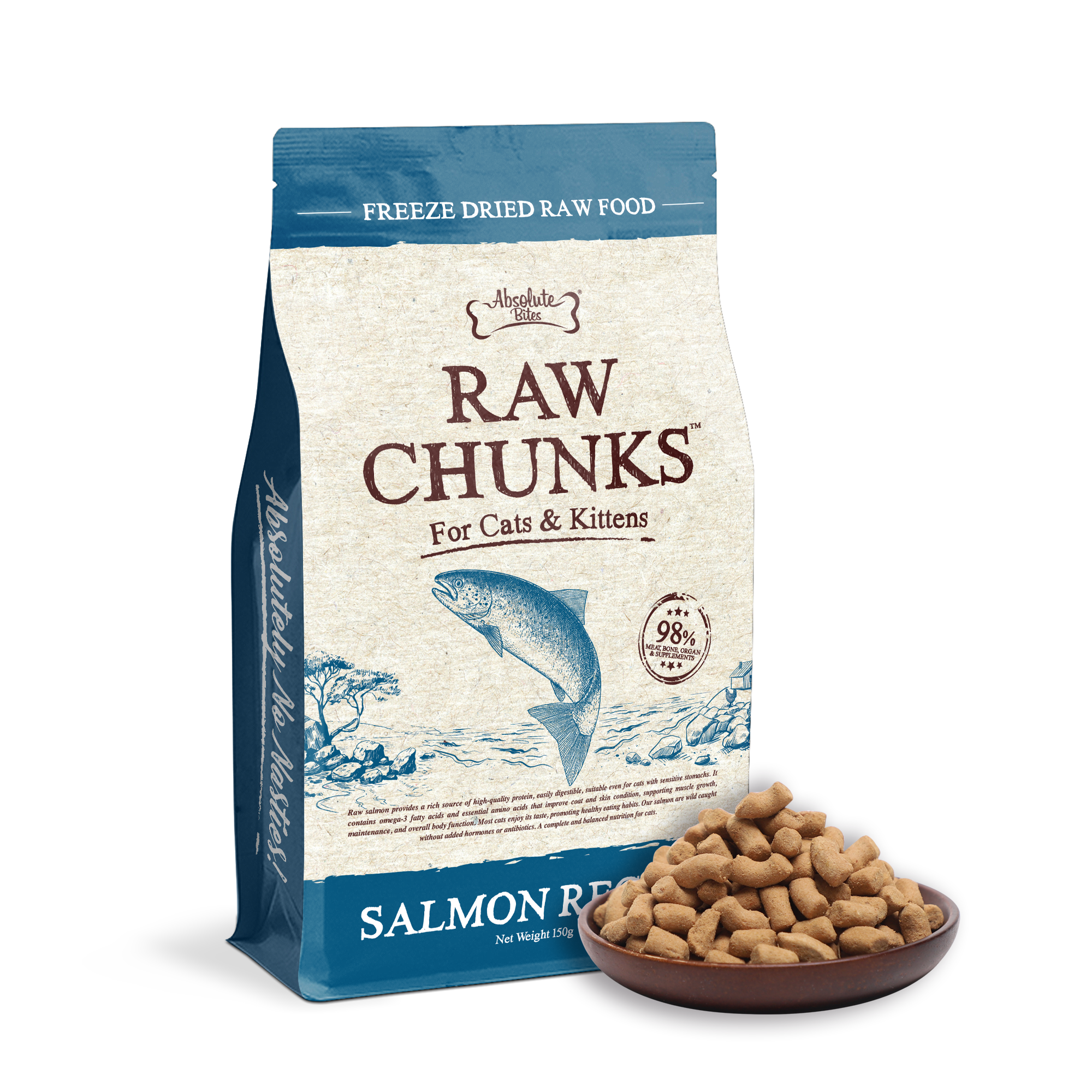 Absolute Bites Cat 150g Raw Chunks Freeze Dried Raw Food Salmon Recipes Dry Cat Food