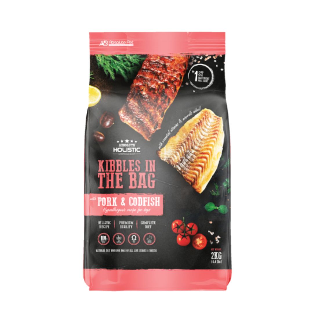 Absolute Holistic Dog 2kg Kibbles In The Bag Pork & Codfish Dry Dog Food