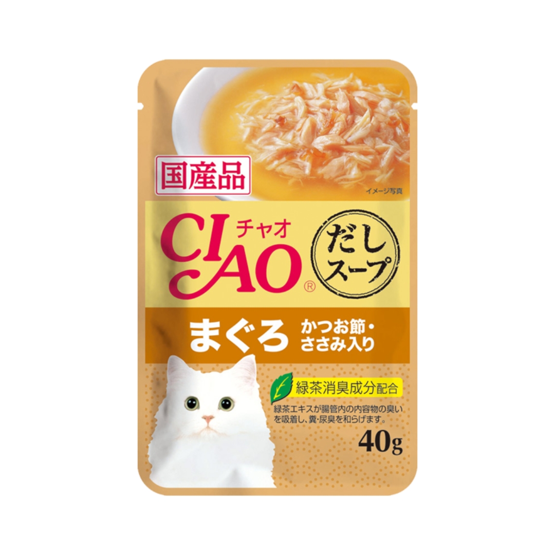 Ciao Soup Pouch 40g Chicken Fillet & Maguro Topping Dried Bonito Wet Cat Food