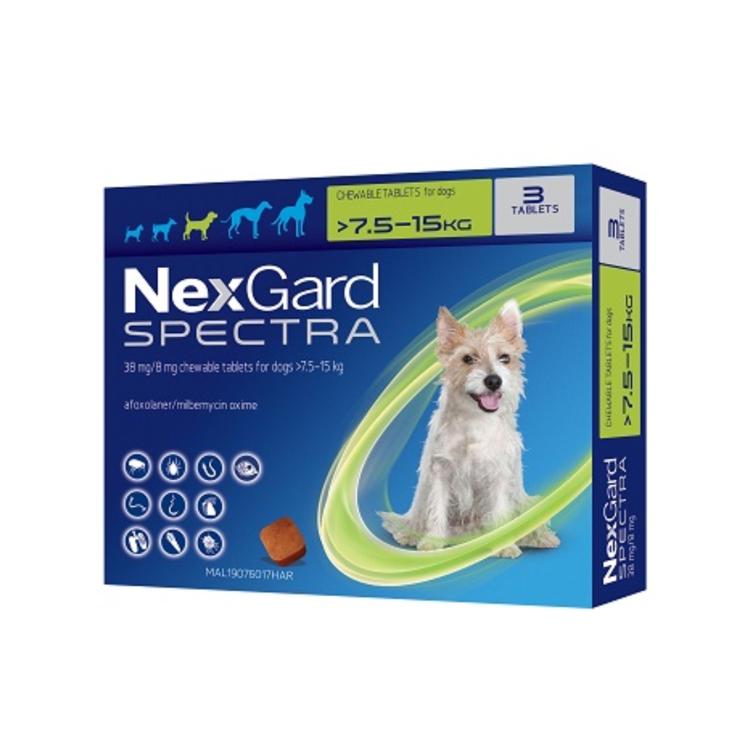 Nexgard Spectra Afoxolaner 38mg Chewable Tablets For Dogs 7.5-15kg 3 Tablets