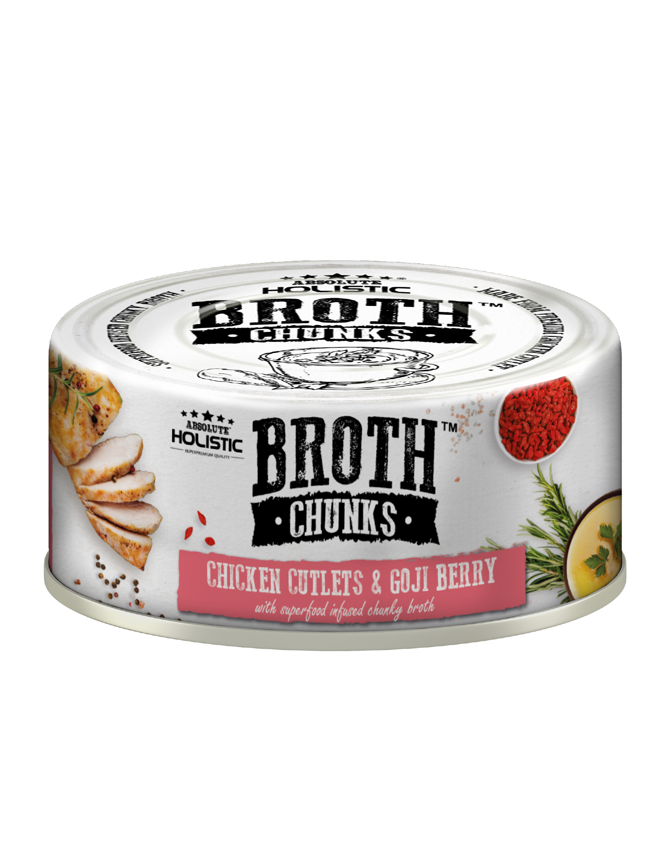 Absolute Holistic Broth Chunks Chicken Cutlets & Goji Berry Wet Cat & Dog Food 80g