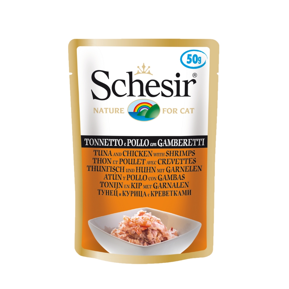 Schesir Cat 50g Tuna And Chicken With Shrimps Pouch Wet Cat Food
