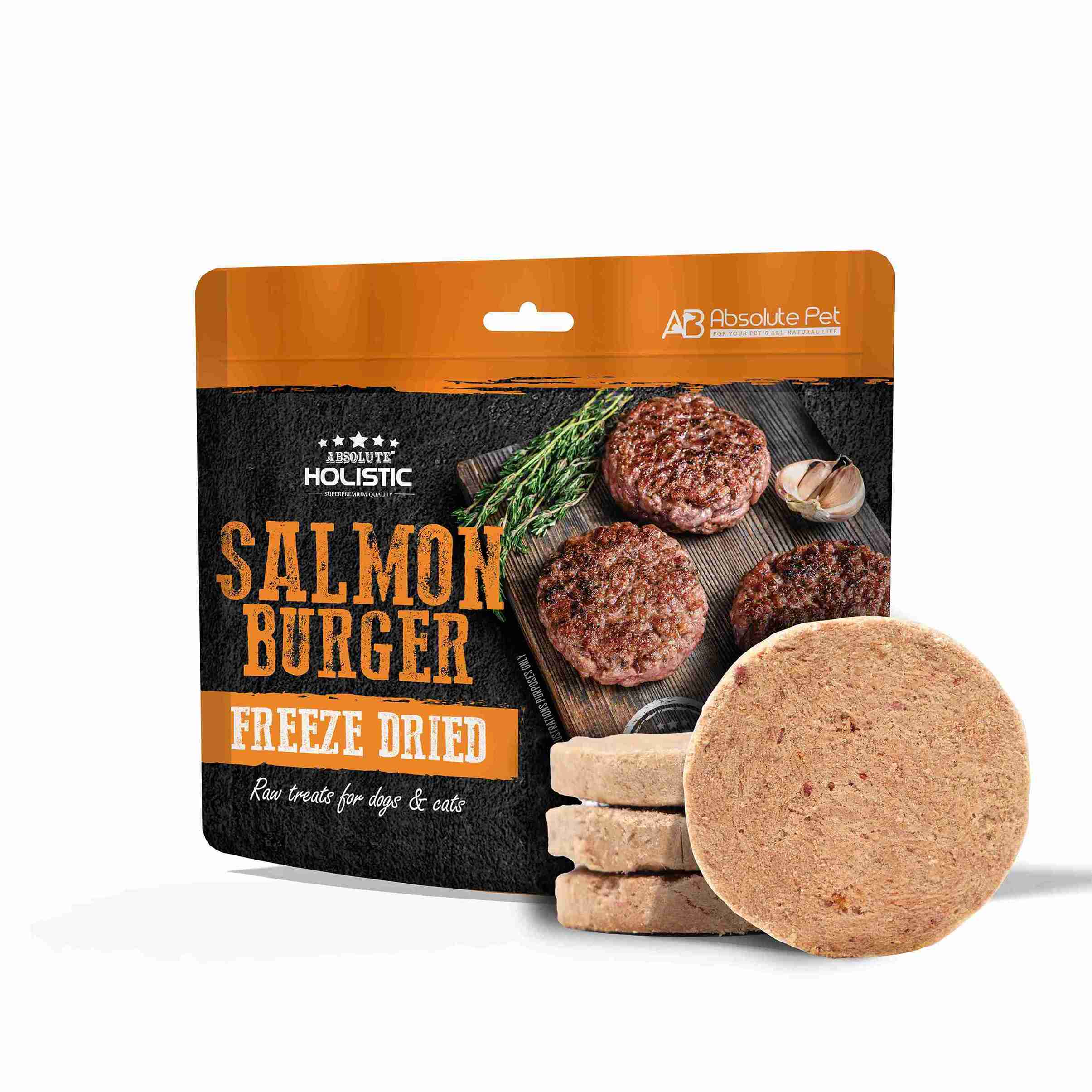 Absolute Holistic 80g Freeze Dried Raw Treats Salmon Burger For Cats & Dogs