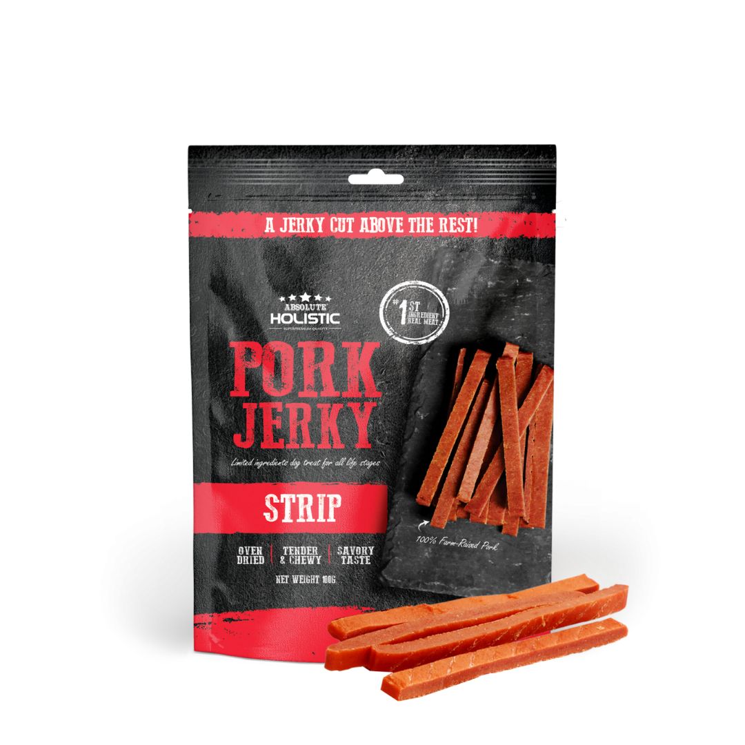 Absolute Holistic Dog 100g Jerky Pork Strip Dog Treat