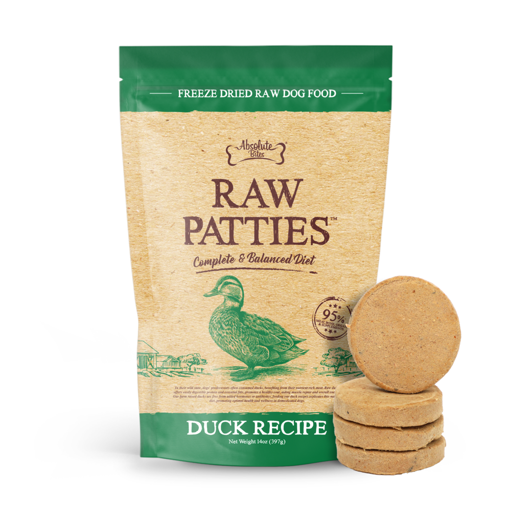 Absolute Bites Dog 14oz Freeze Dried Duck Recipe Raw Patties Dry Dog Food