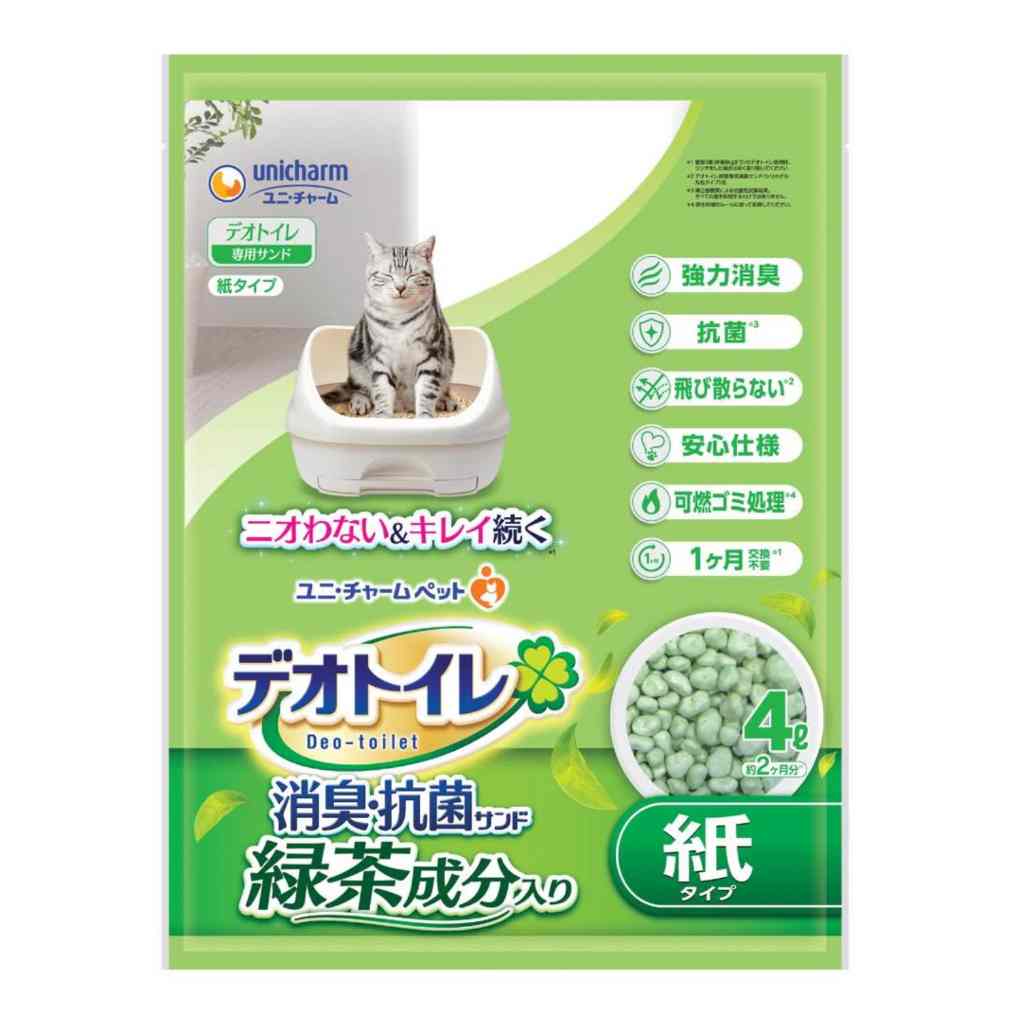 Unicharm Cat 4l Deo-toilet Green Tea Scented Paper Pellet Refill For Cats