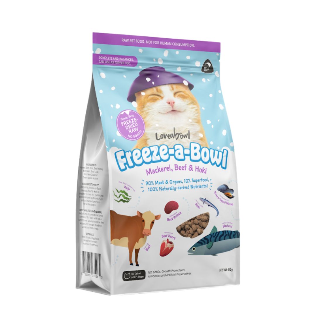 Loveabowl Cat Freeze A Bowl 85g Mackerel, Beef & Hoki Dry Cat Food