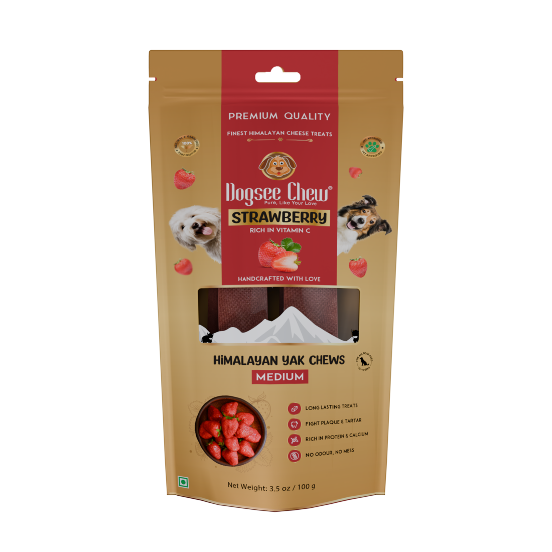 Dogsee Chew Dog 100g Strawberry Medium Bars Dog Treat