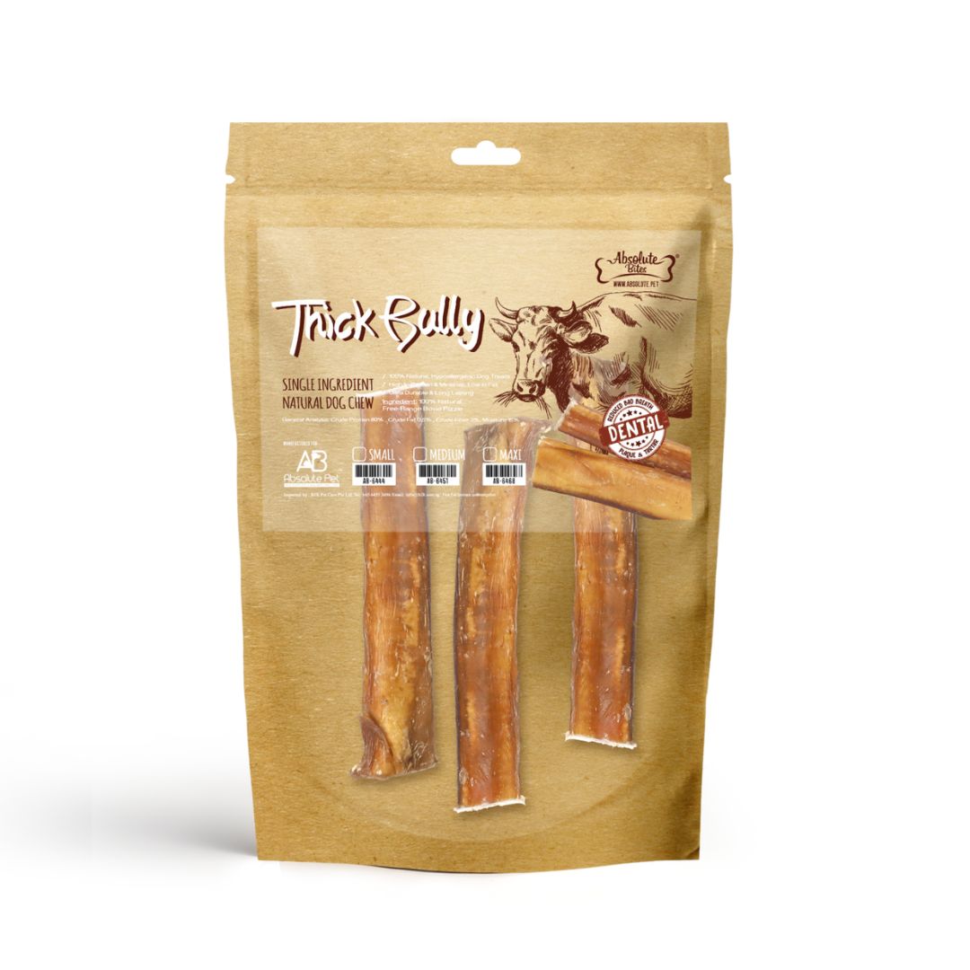 Absolute Bites Dog 3pcs Thick Bully Sticks (medium) Dog Treat